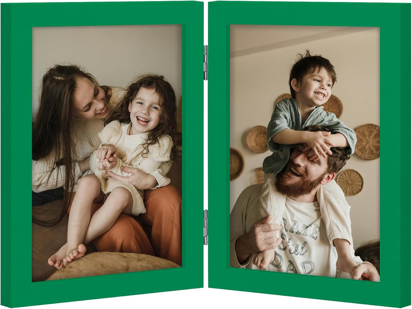 decorUhome Double 4x6 Picture Frame Vertical, Engineered Wood Bifold Photo Frame with Plexiglass for Tabletop Display, 4x6, Black