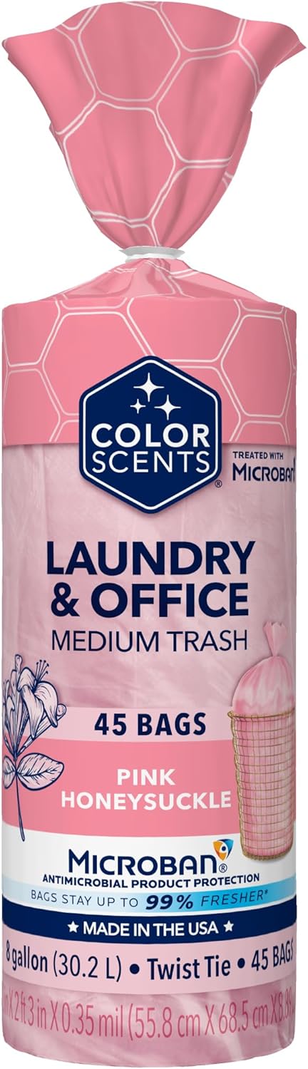Color Scents Medium Trash Bags - 8 Gallon, 40 Bags (1 Pack of 40 Bags) Twist Tie - Cream Color Bag in Vanilla Flower Scent with Microban