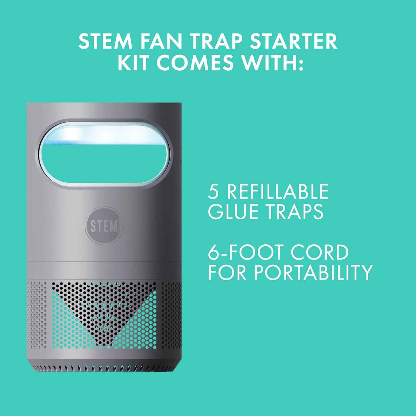 STEM Flying Insect Fan Trap for Indoor Bug Control, Attracts Mosquitoes, Fruit Flies, and House Flies, Plug-in Fan with UV Light, Starter Kit Includes 1 Device and 5 Glue Traps