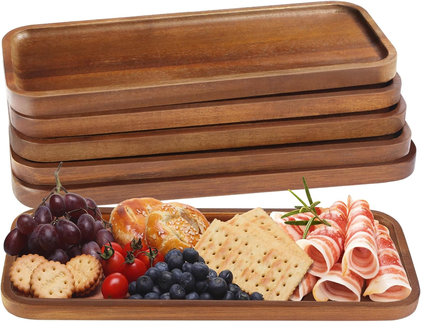 Solid Acacia Wood Serving Trays and Platters - Wooden Mini Charcuterie Boards, Rectangle Small Cheese Board for Food, Bathroom, Home Decor, Kitchen Counter, (14"x5.5", 1 Pack)