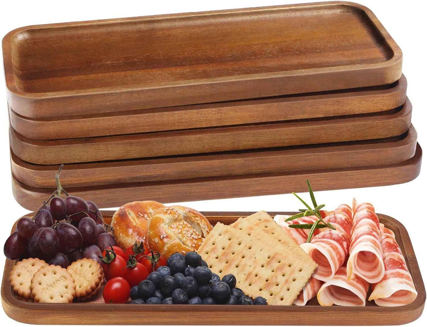 Solid Acacia Wood Serving Trays and Platters - Wooden Mini Charcuterie Boards, Rectangle Small Cheese Board for Food, Bathroom, Home Decor, Kitchen Counter, (14"x5.5", 1 Pack)