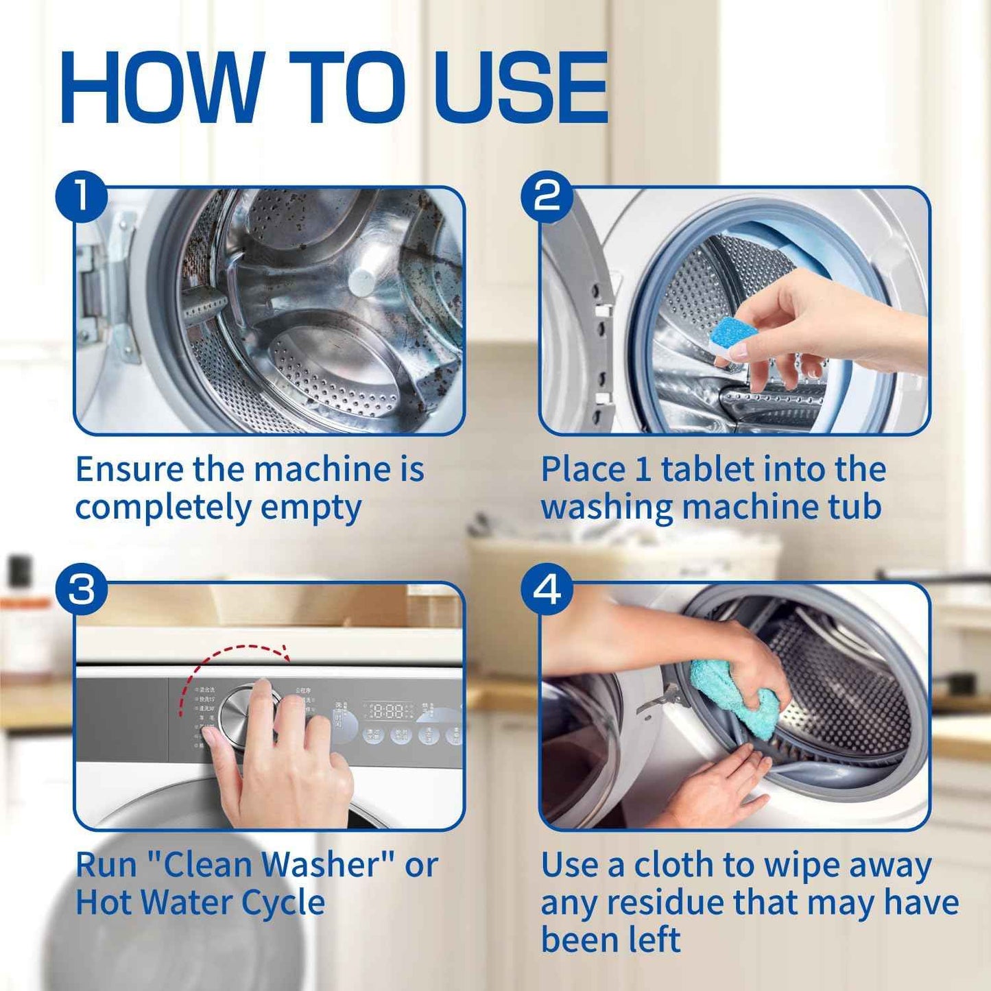 CLEARALIF Washing Machine Cleaner 12 Pack,1 Year Supply, Clean Inside Drum and Laundry Tub Seal, Washing Machine Cleaner Tablets For HE Front Loader & Top Load Washer