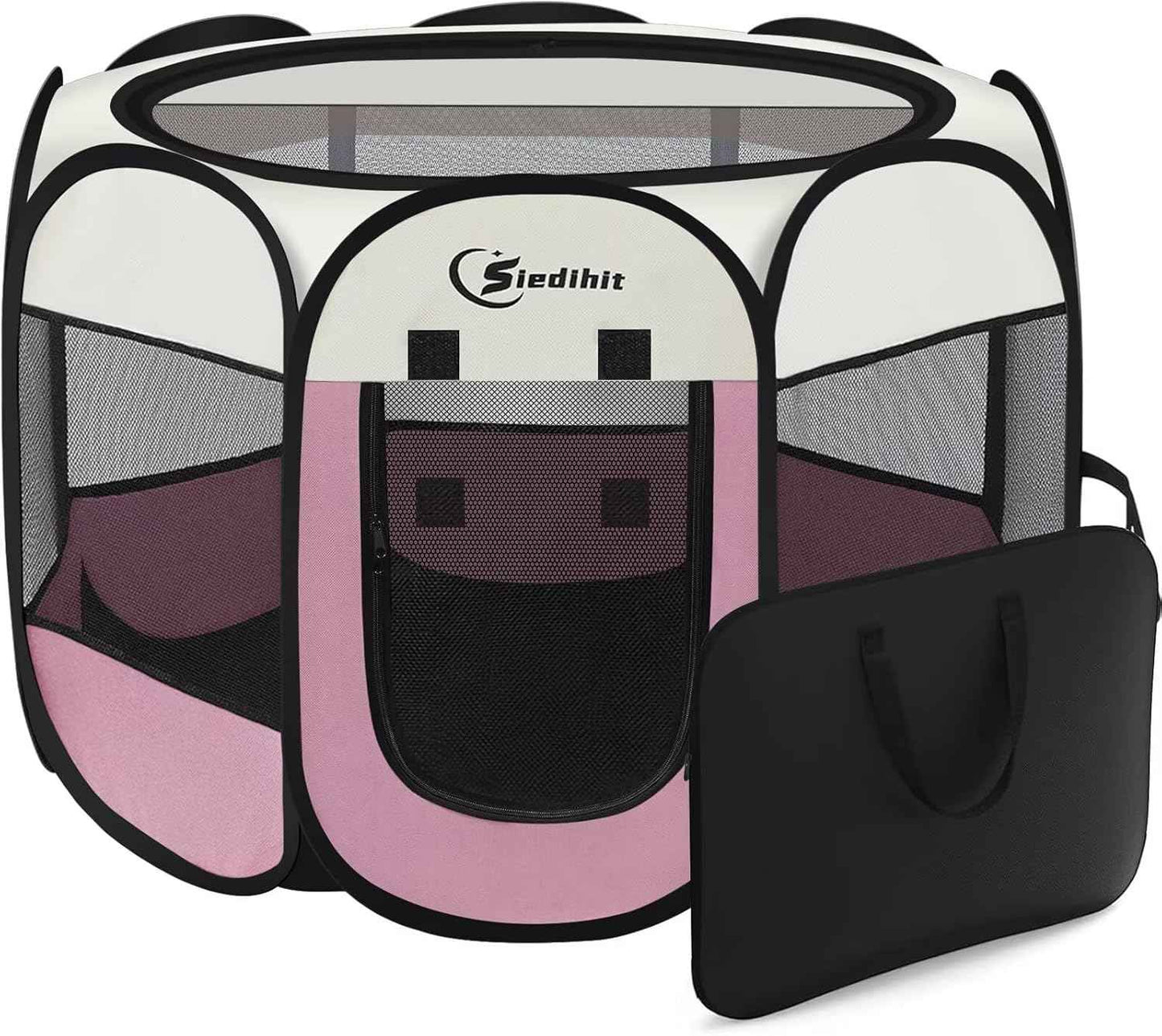 Dog Cat Playpen, Puppy Pet Playpen Indoor for Small Dogs Tent Crates Cage Outdoor, Portable Pop Up Dog Kennel Playpen with Carrying Case for Dogs/Cats/Rabbits, Removable Zipper Top, Grey