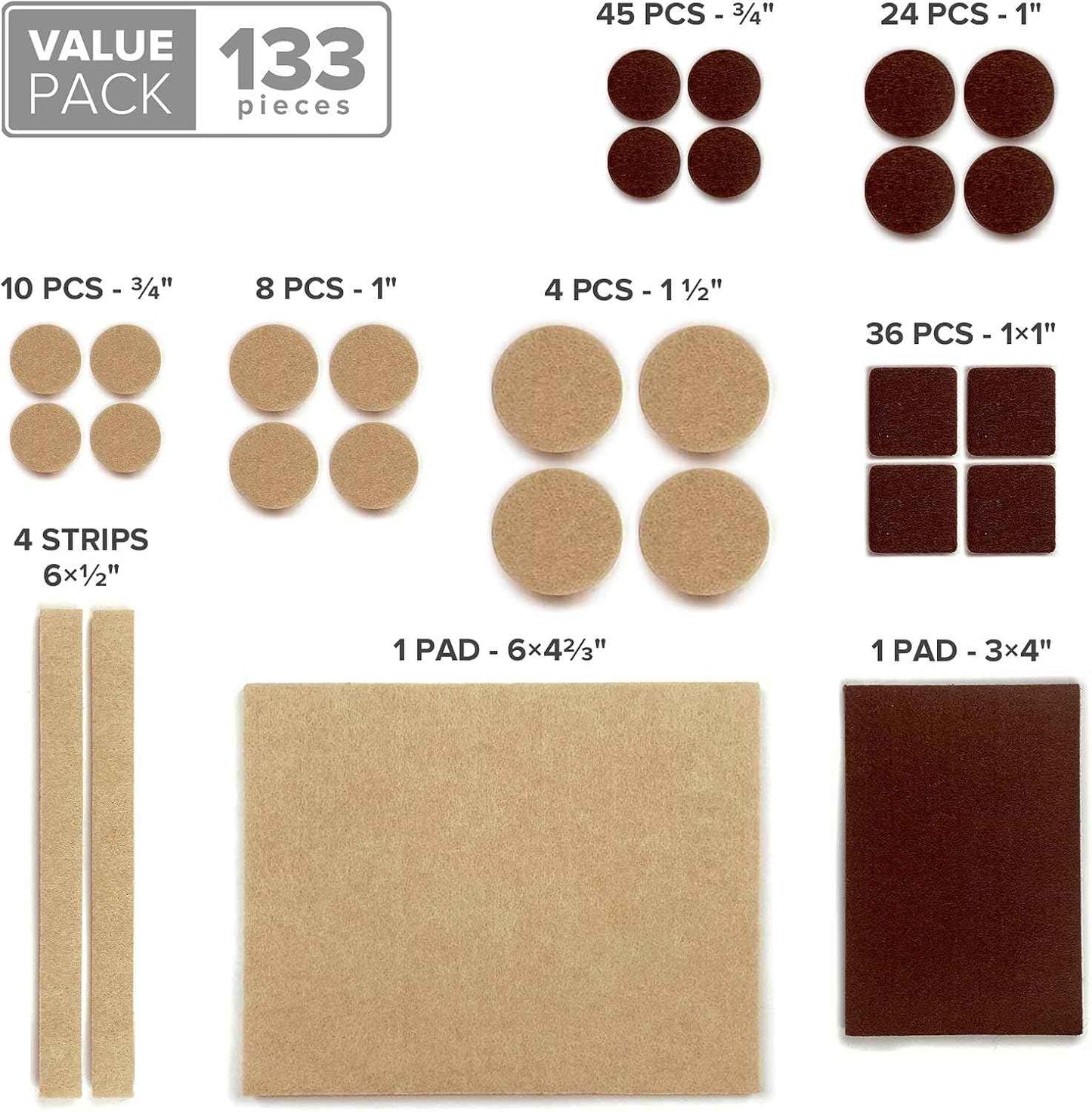 Felt Furniture Pads X-PROTECTOR 133 PCS Premium Furniture Pads - Felt Pads Furniture Feet Best Wood Floor Protectors - Protect Your Hardwood & Laminate Flooring! Brown and Beige