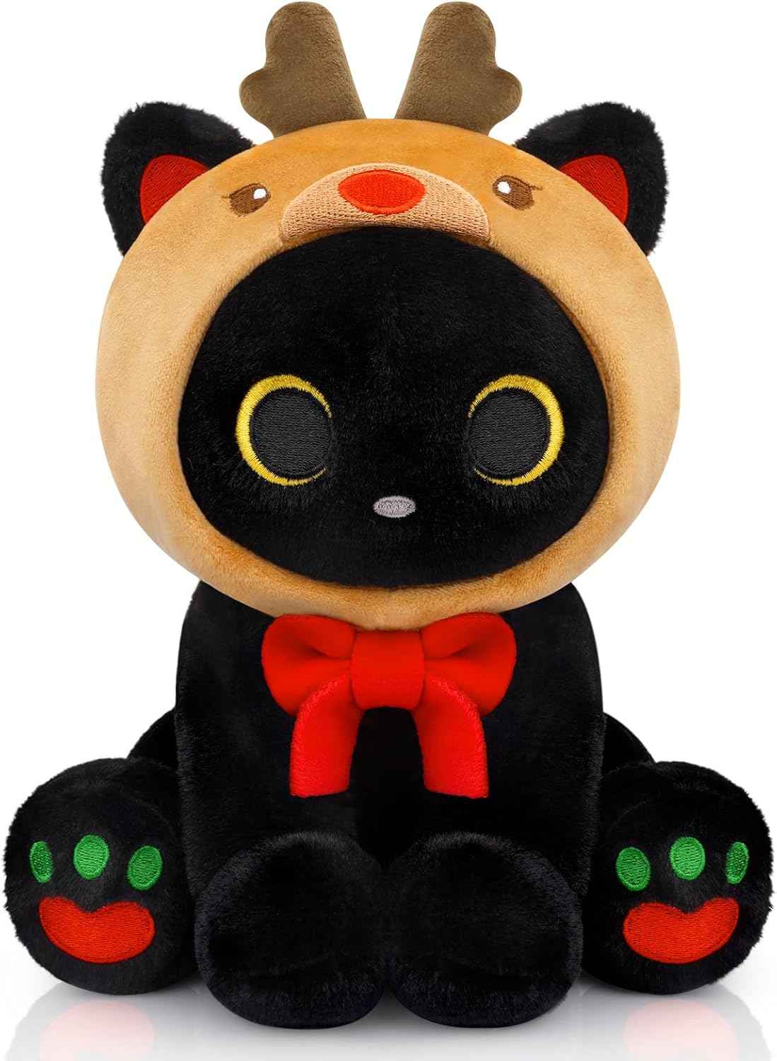 Black Cat Plush Holding Rose, 8 Inch Kawaii Valentines Plushies with Bow & Heart, Cute Plush Toy Soft Valentine's Day Gift for Her, Girlfriend, Wife, Kids