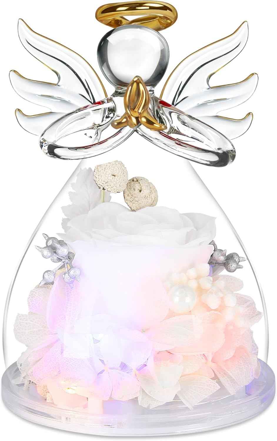 Valentines Day Rose Gifts for Her,Fresh Flowers for Delivery,Birthday Gifts for Women Mom,Preserved Flowers in Glass Angel Figurine,Angel Mothers Day Rose Gift for Mom Grandma,Purple Gift Valentines