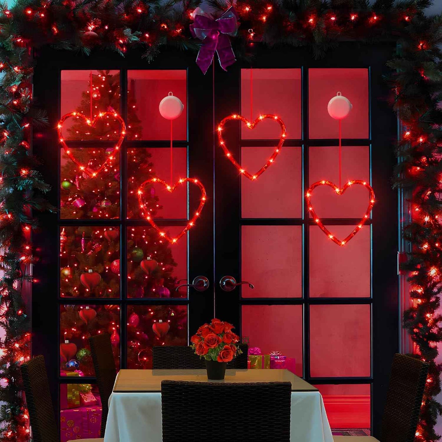 3 Pack Valentines Day Window Lights Decorations with Timer, Battery Powered Hanging Red Lighted Heart Shaped Silhouette Sucker LED Lamp for Fireplace Indoor Home Decor