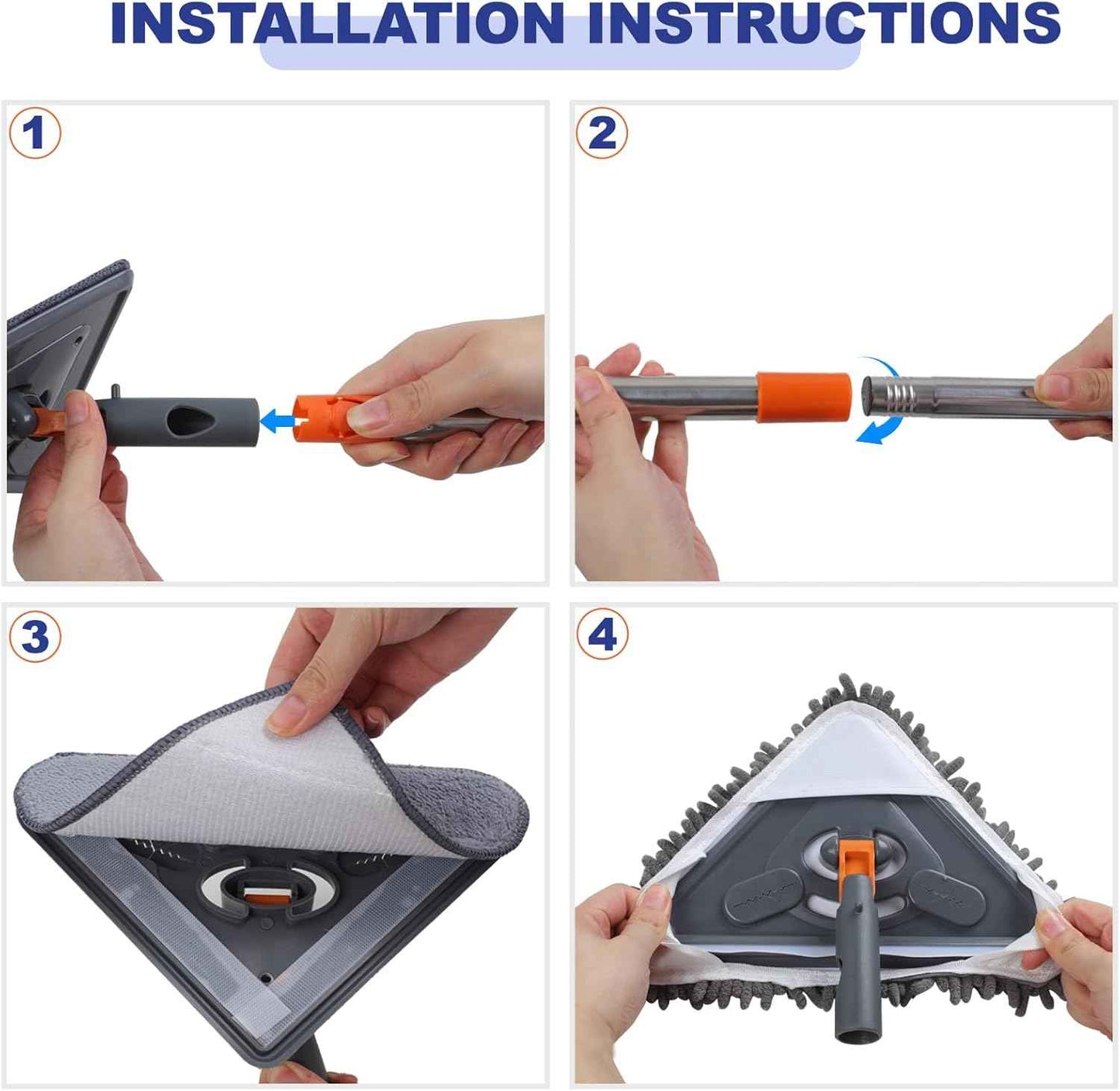 Wall Cleaner Mop with 79 Inches Long Handle, 360° Wall Washer Cleaner Tool for Walls/Ceiling Fans/Dust/Baseboard/Floors Clean, Ceiling Cleaner Tool Duster with Squeegee 6 Replacement Pads