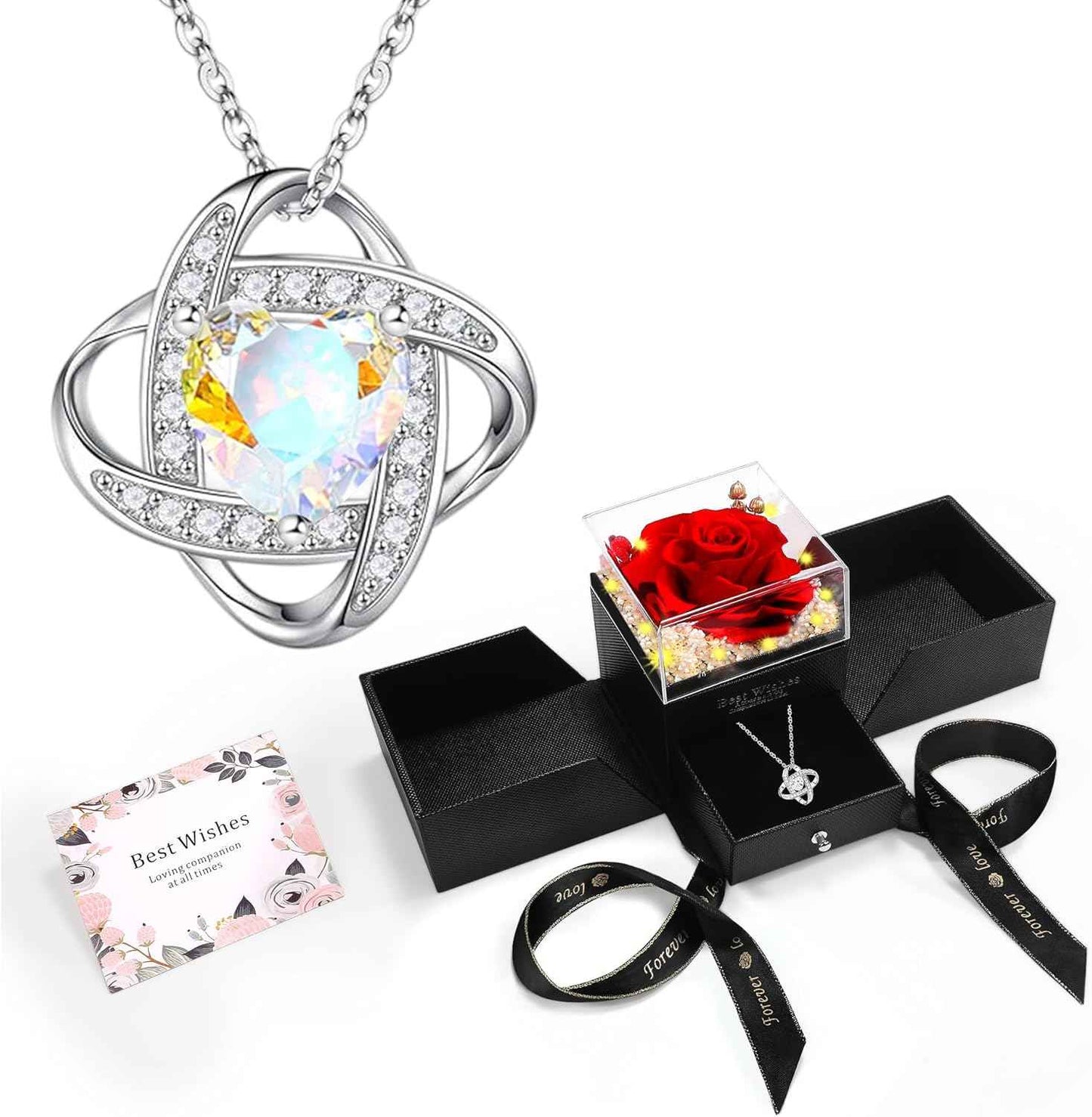 Eternal Preserved Red Rose with Necklace Gift Box Romantic Real Flower for Women Ideal for Birthday, Anniversary, Valentine’s Day, Mother’s Day
