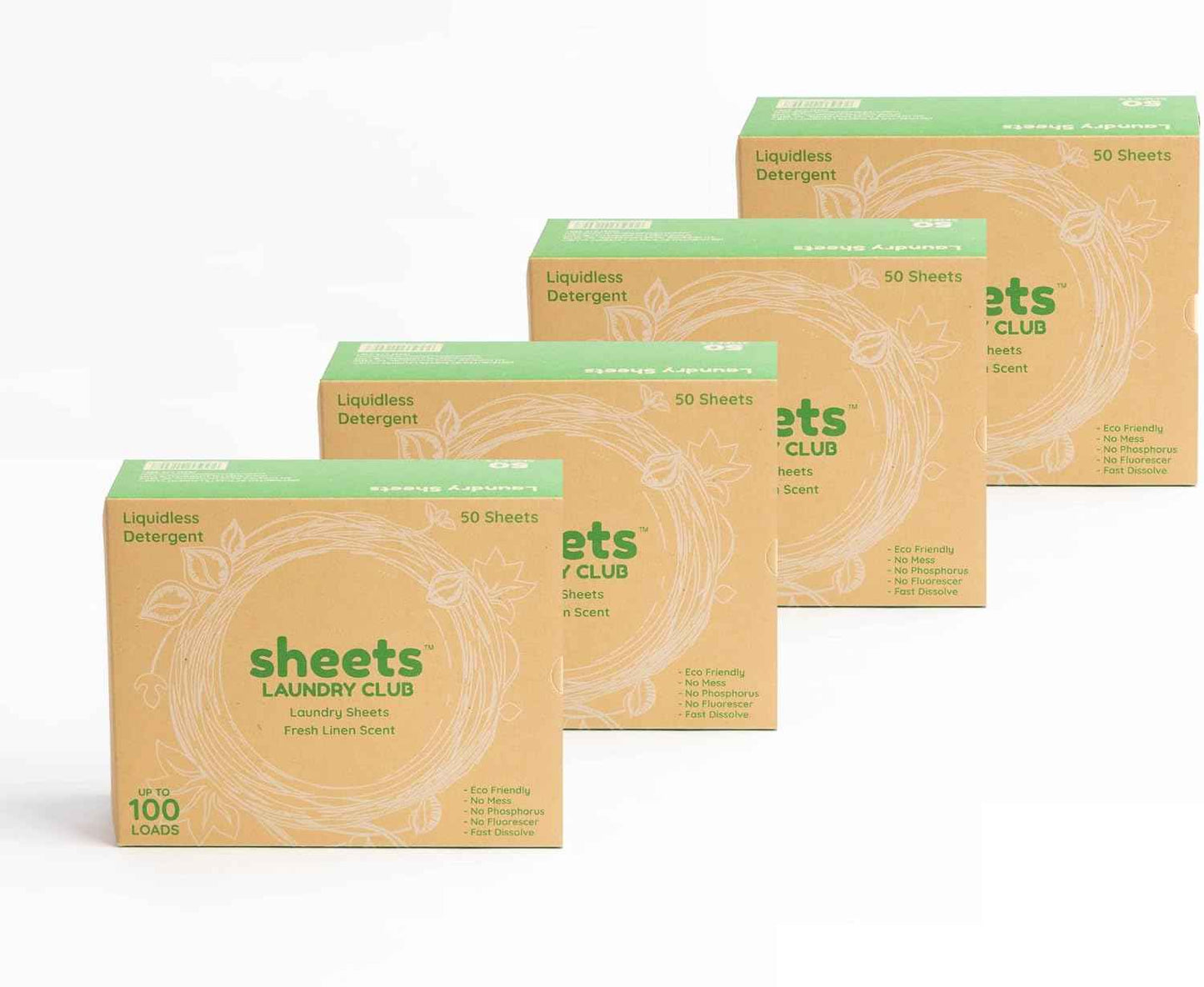 Sheets Laundry Club - Liquidless Laundry Detergent Sheets, 100 Loads - Fresh Linen Scent, Eco-Friendly, Quick-Dissolving Formula, Hypoallergenic, Septic Safe, Plastic-Free Packaging - 50 Sheets