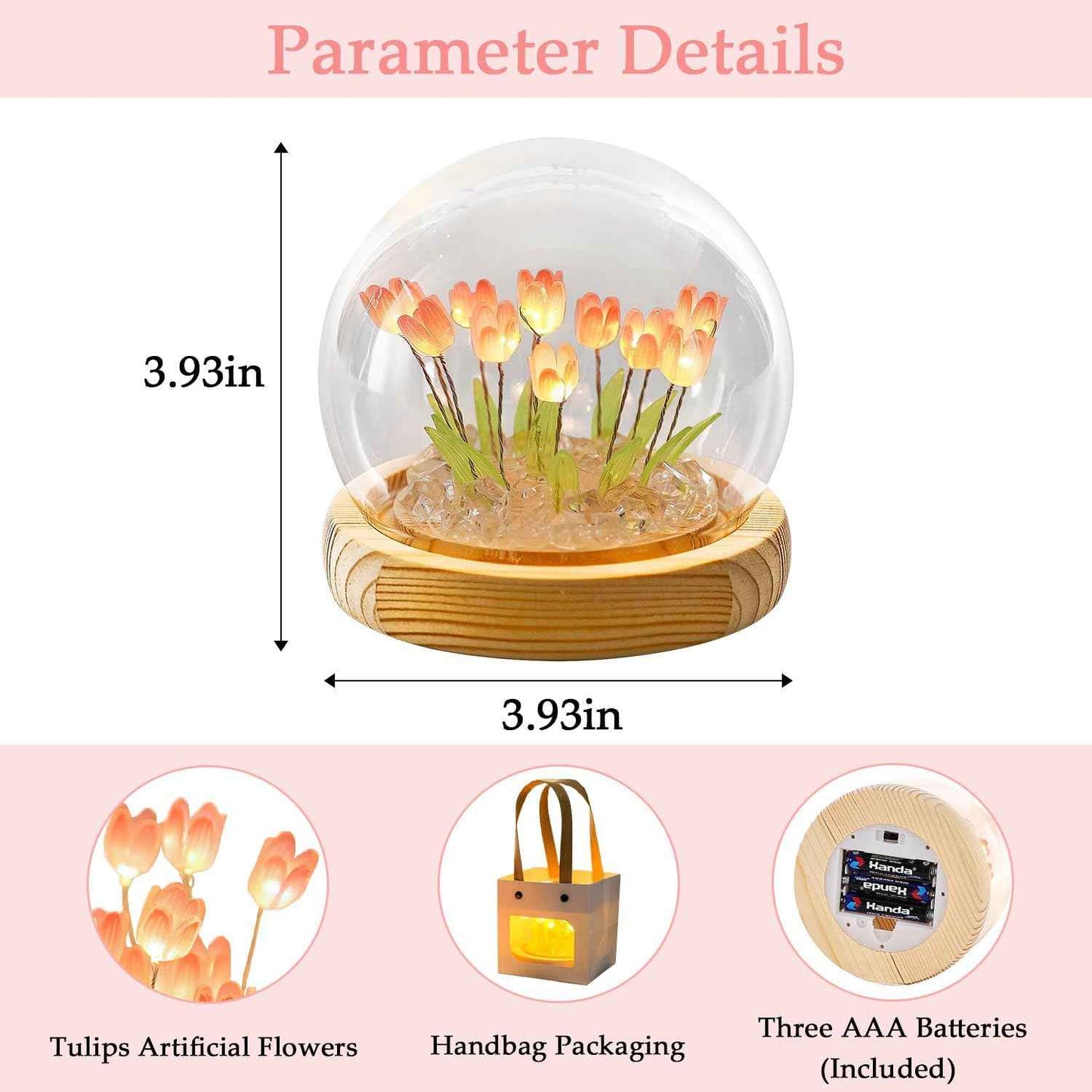 Valentine’s Day Gifts for Women – Tulip Lamp with Glass Dome, Birthday Gift for Girlfriend, Wife, Mom, Battery Operated LED Flower Night Light for Bedroom, Home and Table Decor