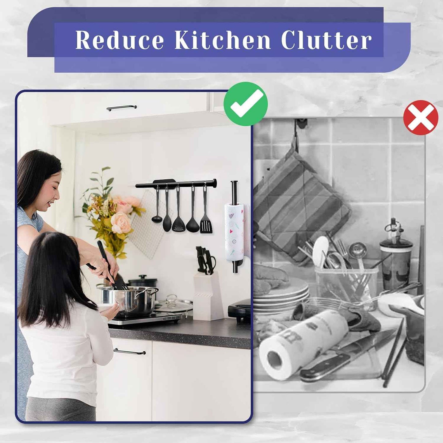 Paper Towel Holder, Self Adhesive or Drilling Paper Towel Holder Under Cabinet, Stainless Steel Black Paper Towel Holders Wall Mount for Kitchen, Bathroom, Sink, Pantry, Fridge