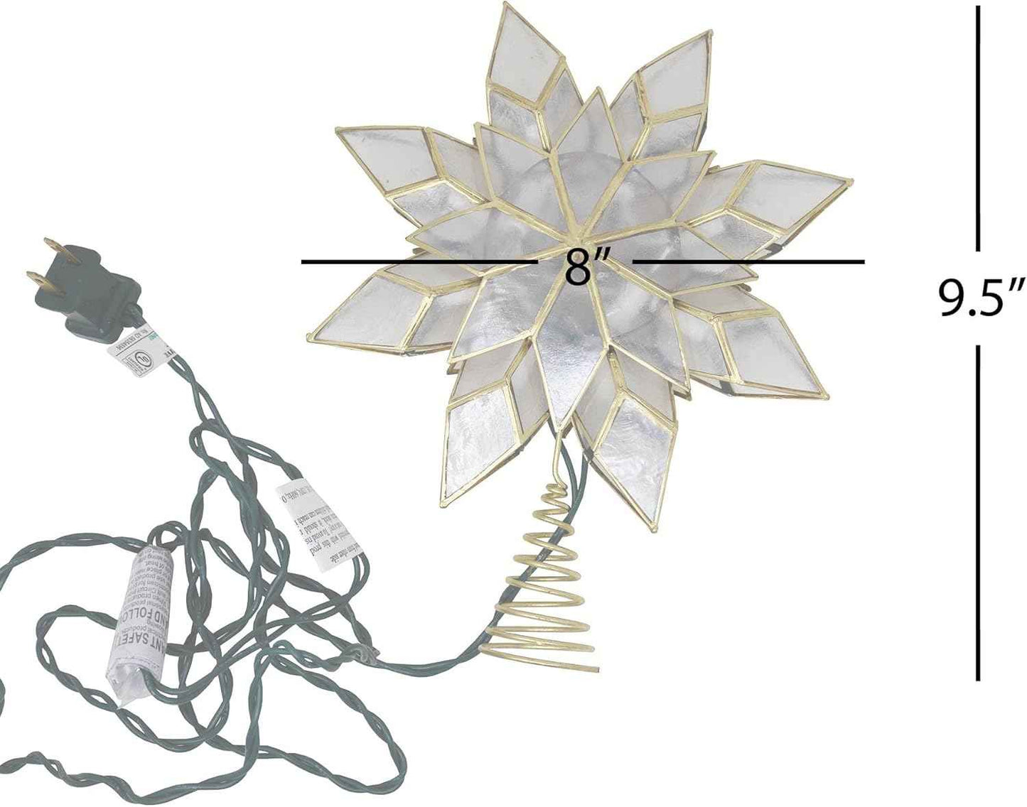 Kurt Adler 8.5-Inch Capiz Star Tree Topper with 10 Clear Lights and 1 Spare Bulb