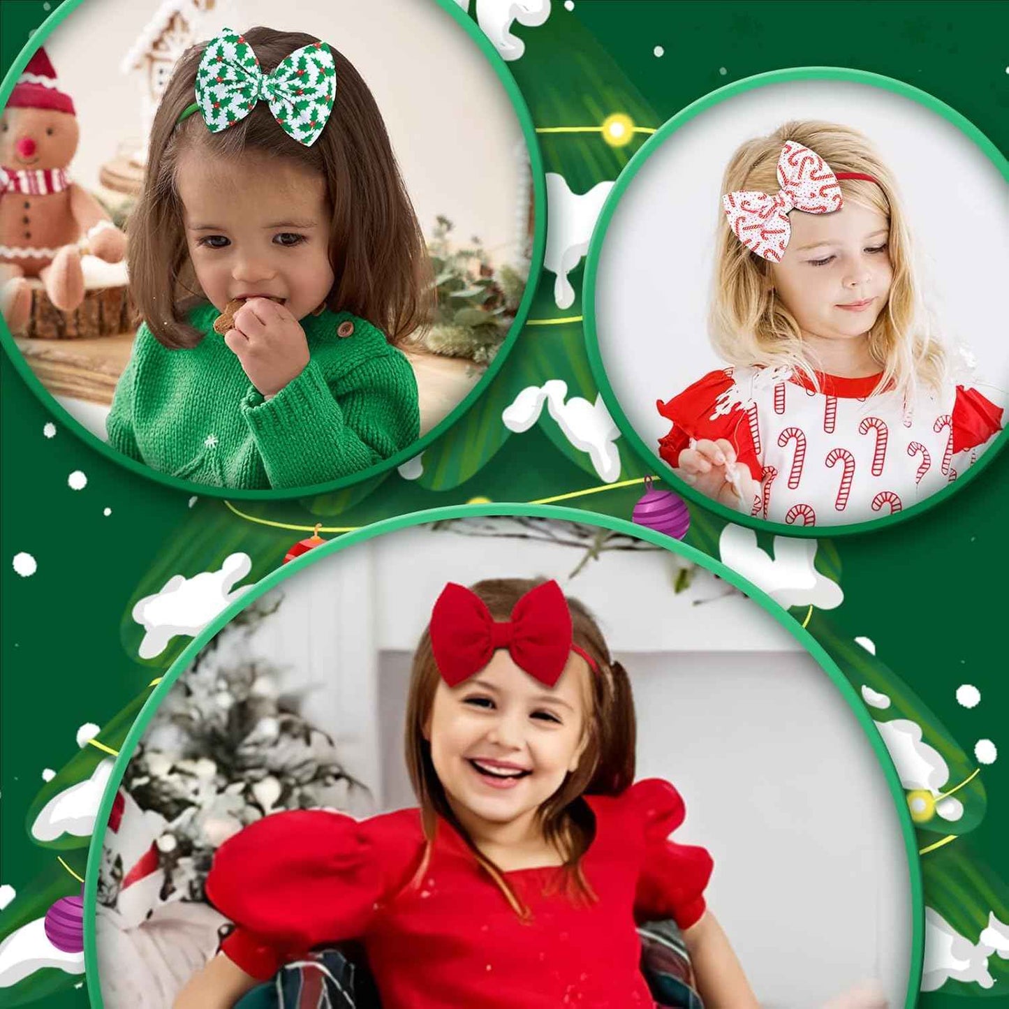 Christmas Baby Girl Bows Headbands Xmas Tree Headbands Candy Cane Hair Bow Elastic Nylon Hairbands Hair Accessories Newborn Infant Toddler