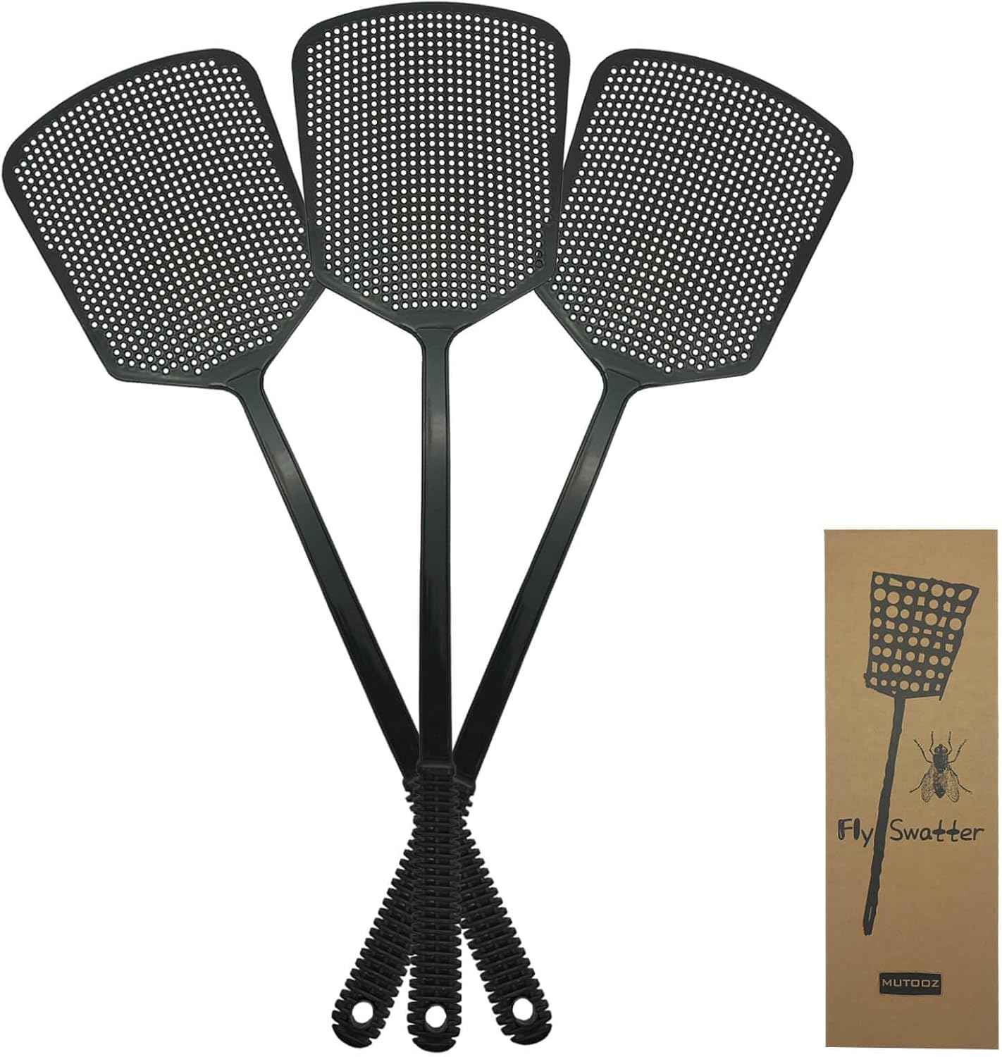 Fly Swatter Multi-pacl Manual, Flexible & Heavy Duty Fly Swatters Thick Handle, Black 3 Pack