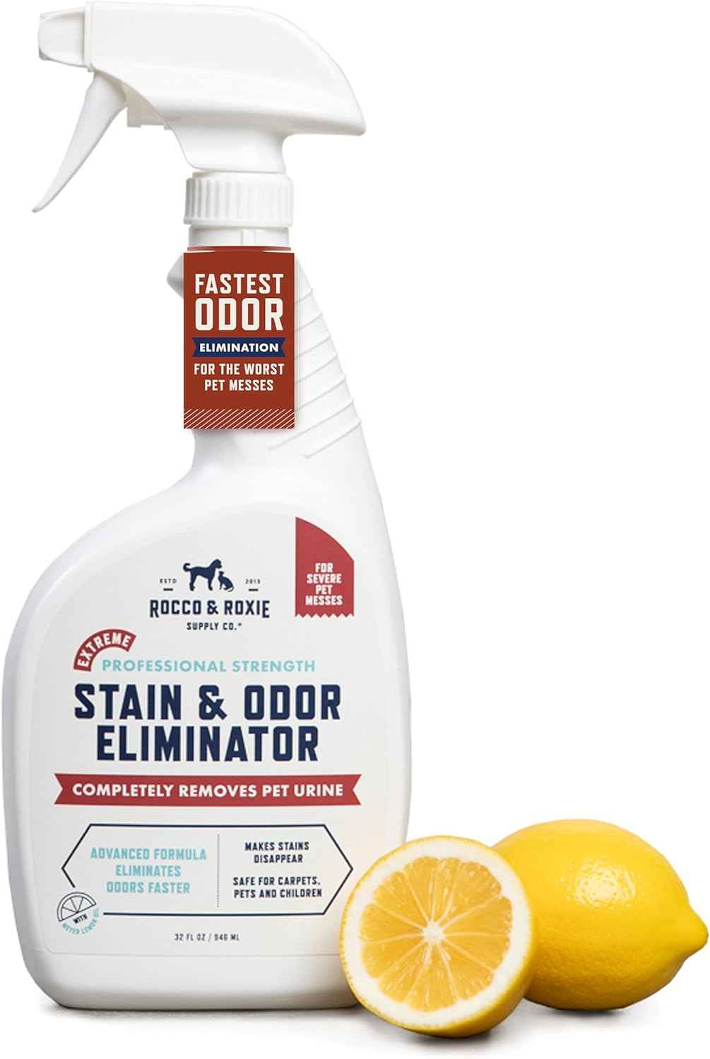 Rocco & Roxie Stain & Odor Eliminator for Strong Odor, 32oz Enzyme Pet Odor Eliminator for Home, Carpet Stain Remover for Cats & Dog Pee, Enzymatic Cat Urine Destroyer, Carpet Cleaner Spray