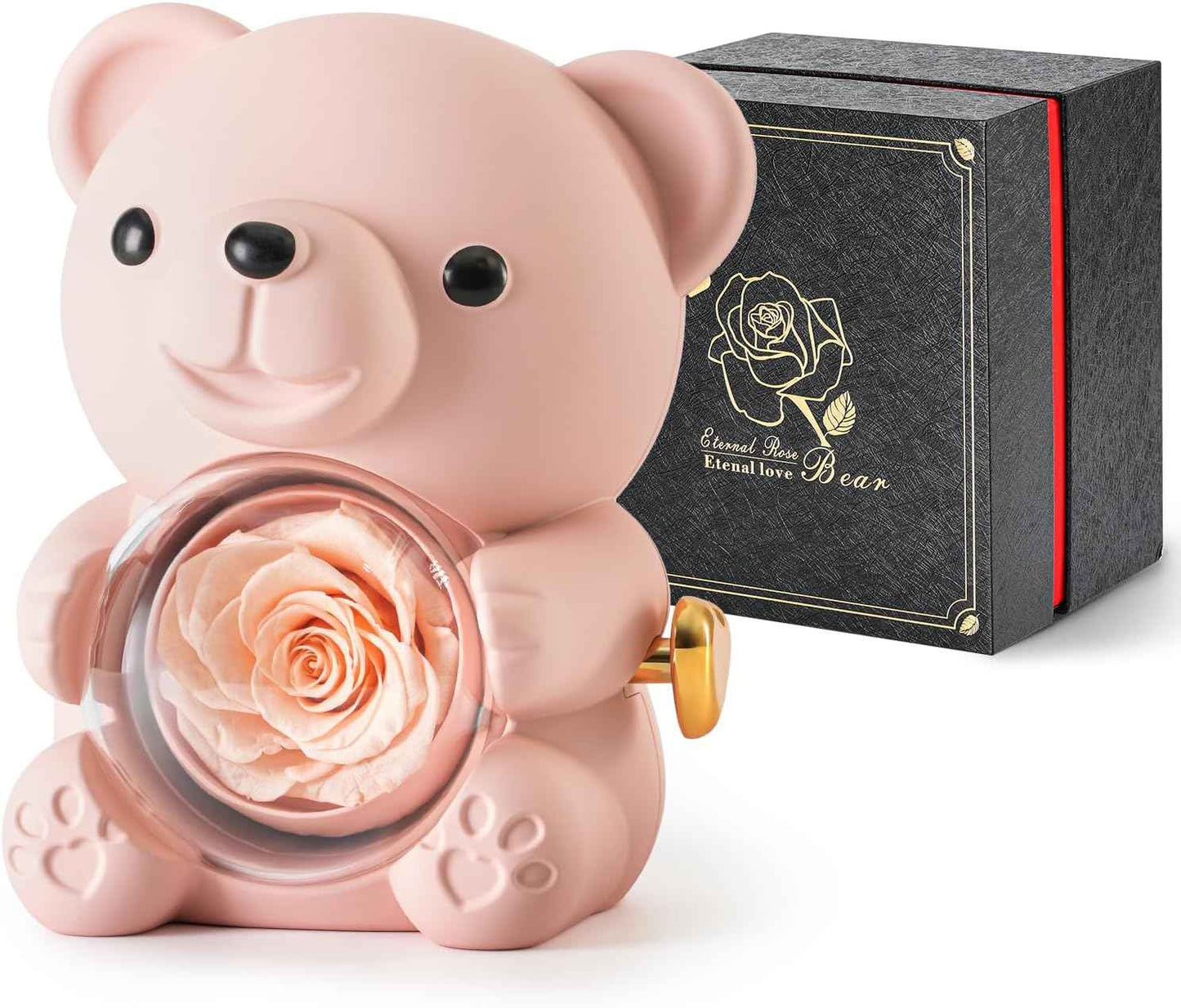 Cute Teddy Bear with Preserved Rose - A Real Rose Flower in Bear with Elegant Gift Box - Romantic Gift for Her in Mother's Day, Weddings, Anniversaries, and Bridal Showers (Red)