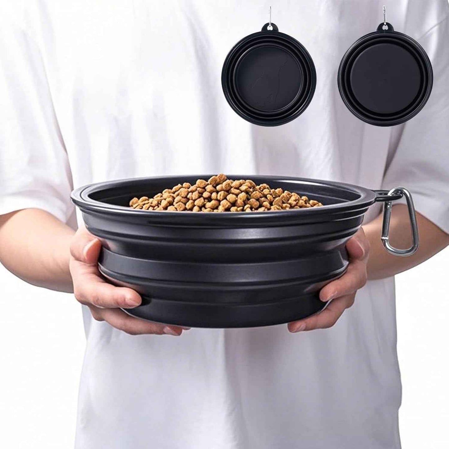 Dog Bowl Pet Collapsible Bowls, 2 Pack for Cats Dogs, Portable Pet Feeding Watering Dish for Walking Parking Traveling with 2 Carabiners (Small, Blue+Green)