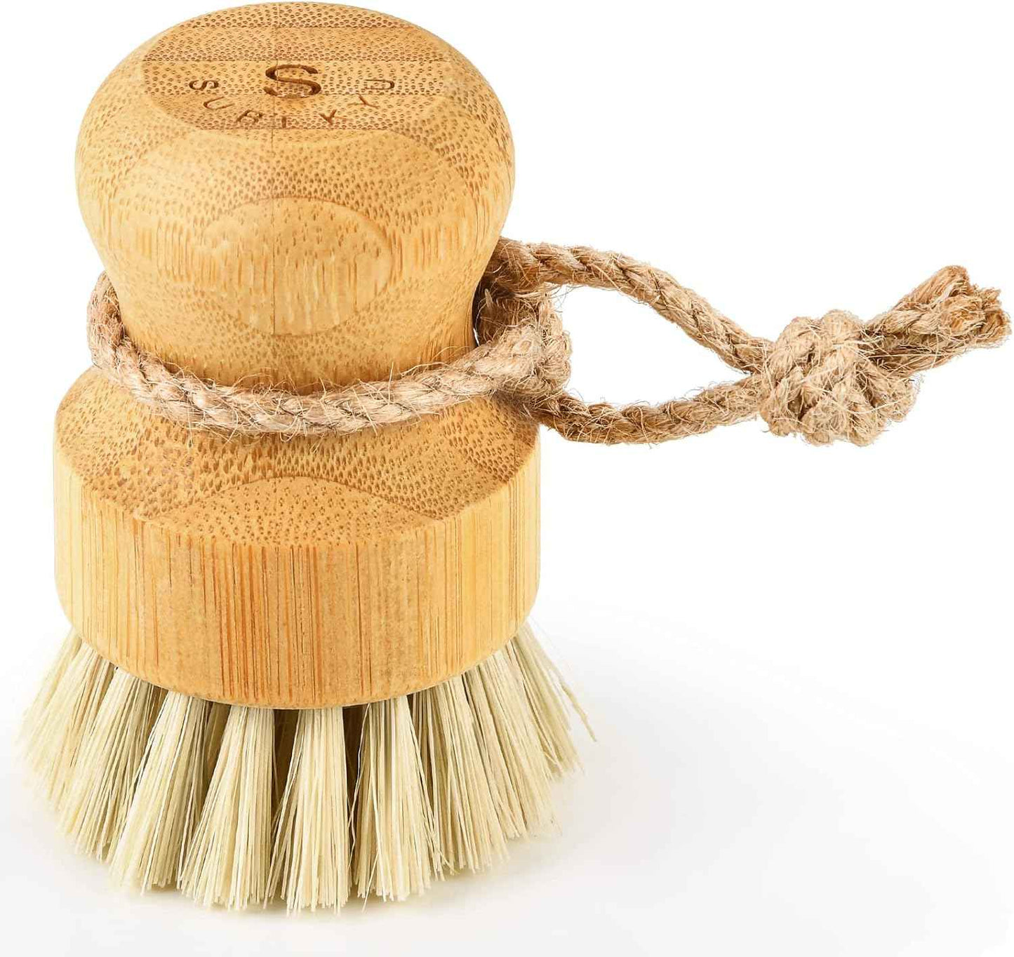 SUBEKYU Bamboo Dish Scrub Brush for Kitchen Sink, Natural Wooden Washing Dish Brush Scrubber with Sisal Bristles for Household Cleaning, Cast Iron Pots, Pans and Vegetables