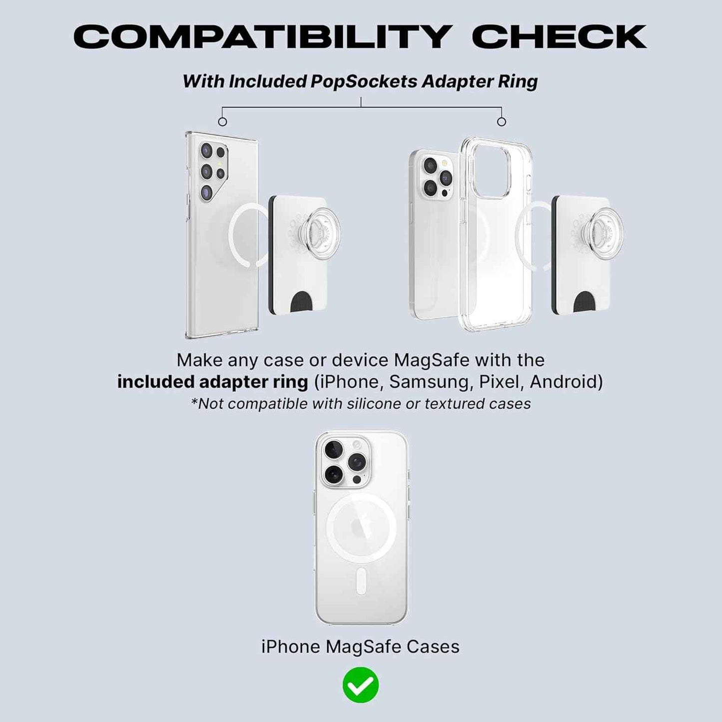 PopSockets Phone Wallet with Expanding Grip and Adapter Ring for MagSafe, Phone Card Holder, Wireless Charging Compatible, Wallet Compatible with MagSafe - Black