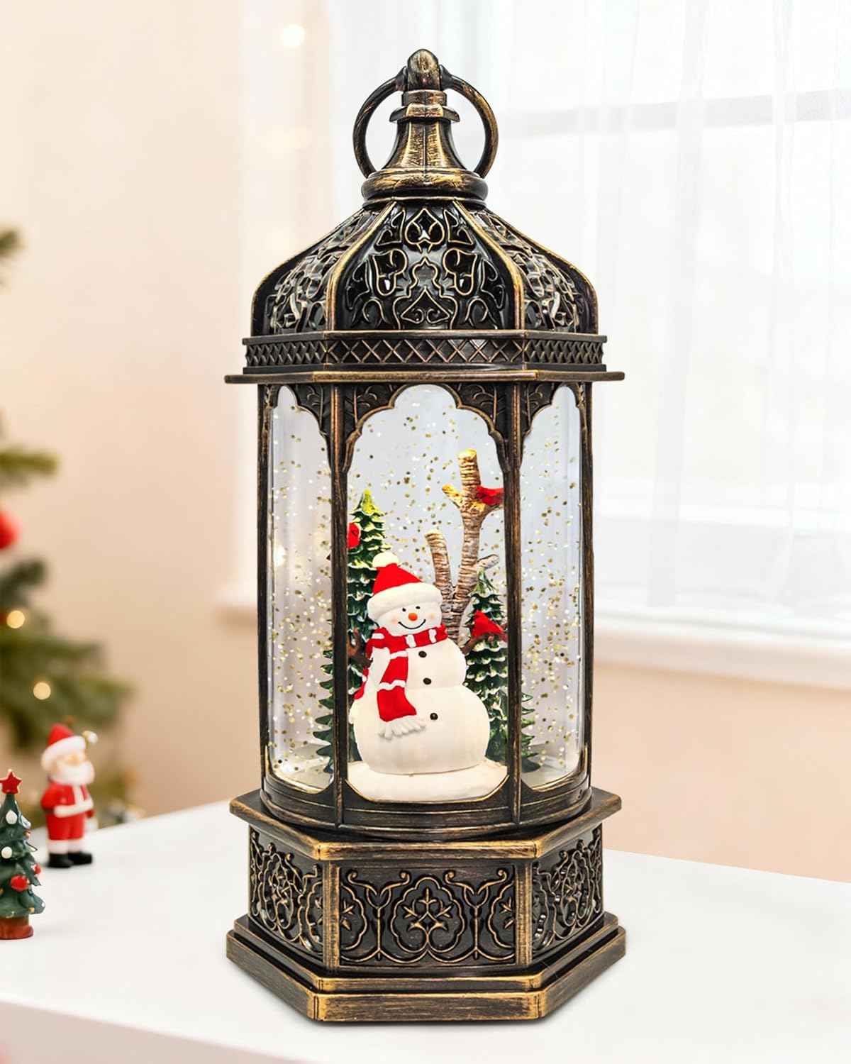Christmas Santa Snow Globe Light up Lantern with 8 Songs, 9.17" Red Christmas Snow Globes for Kids Adults, 6H Timer & Dual Power, Snowglobes Christmas Decorations Indoor, Gifts for Women Men
