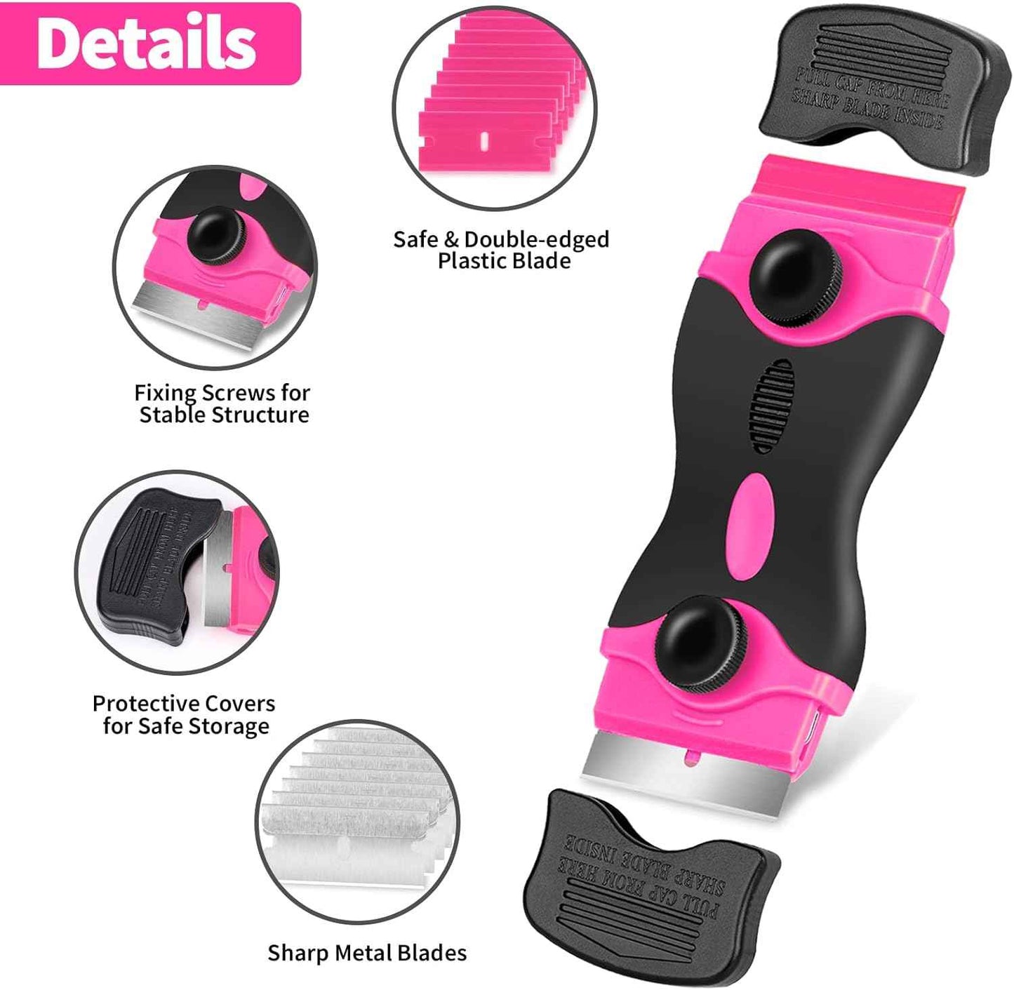 Razor Blade Scraper Tool Kit - 2Pack Razor Scrapers & 40Pcs Extra Blades, Plastic Paint Scraper Tool, Razor Scraper Tool for Glass Top Stove, Scrappers for Cleaning Window, Cooktop, Oven, Floor