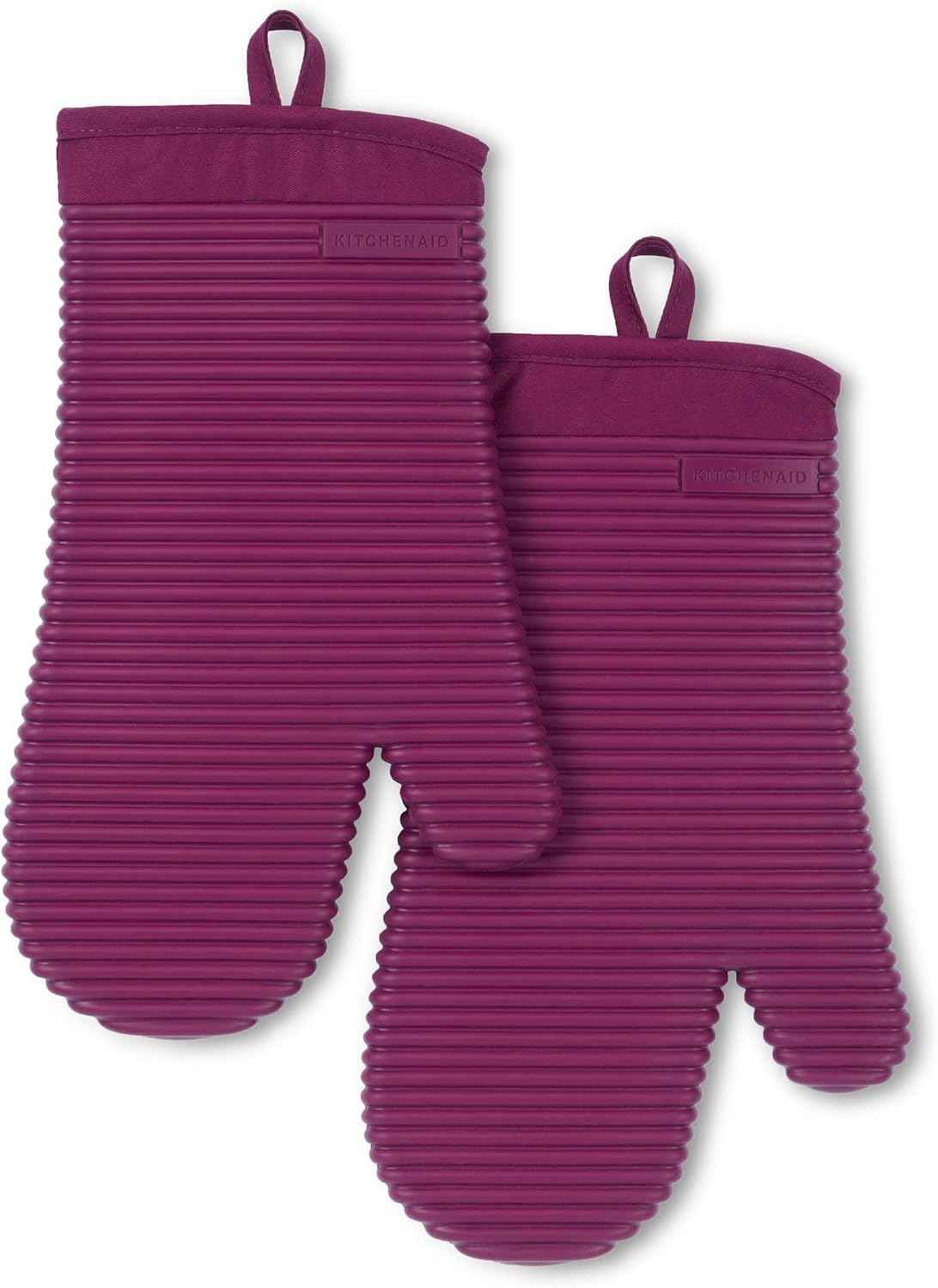 KITCHENAID Ribbed Soft Silicone Oven Mitt 2-Pack Set, 7.5"x13", Milkshake