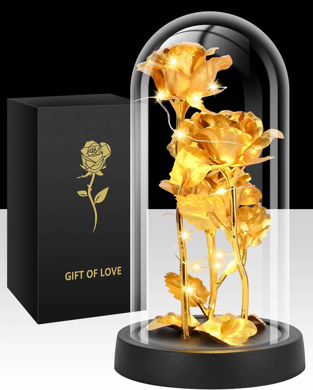 Valentines Day Rose Gifts for Her, Womens Gift for Birthday Gifts for Women Mom Wife Girlfriend, Light Up Rose in A Glass Dome, Rose Gifts for Valentines, Mothers Day, Womens Day (Red)