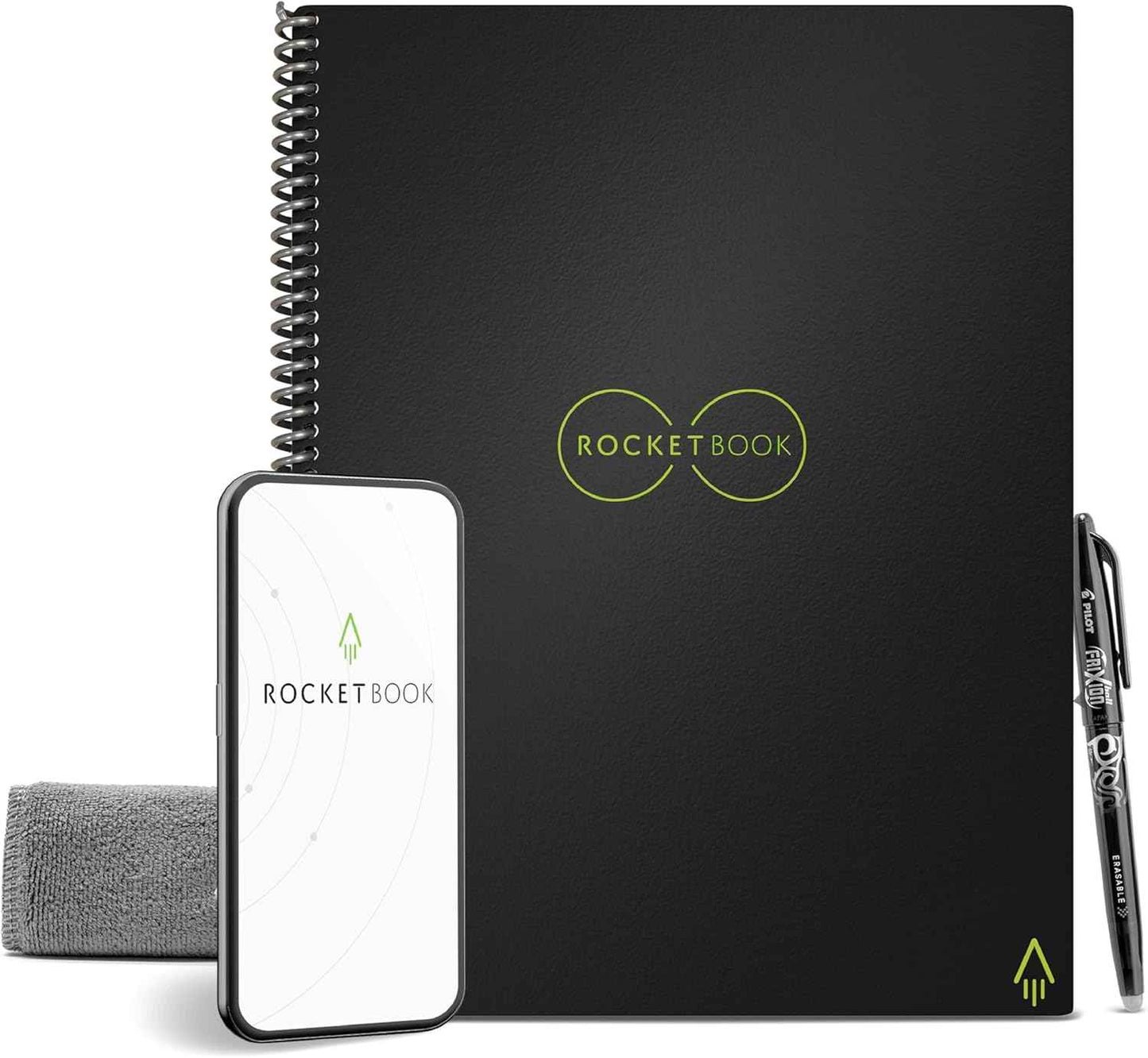 Rocketbook Core Reusable Smart Notebook, Lined Pages For School, Work and Creative Projects, Letter Size 8.5x11, Black - Premium