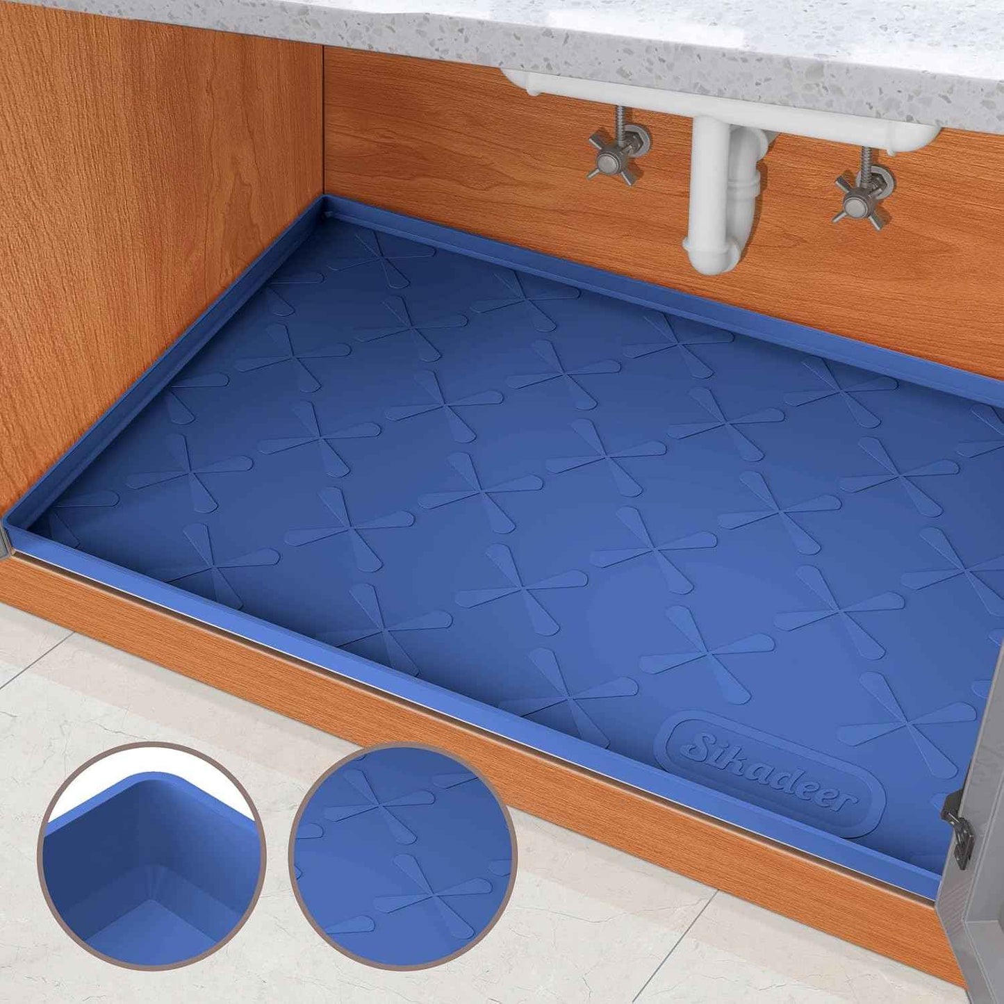 SIKADEER 34" x 22" Under Sink Mat Waterproof, Silicone Mat Kitchen Drawer Shelf and Cabinet Liner, Sink Protector for Kitchen Organizers and Storage, Boot Tray Pet Food Mats
