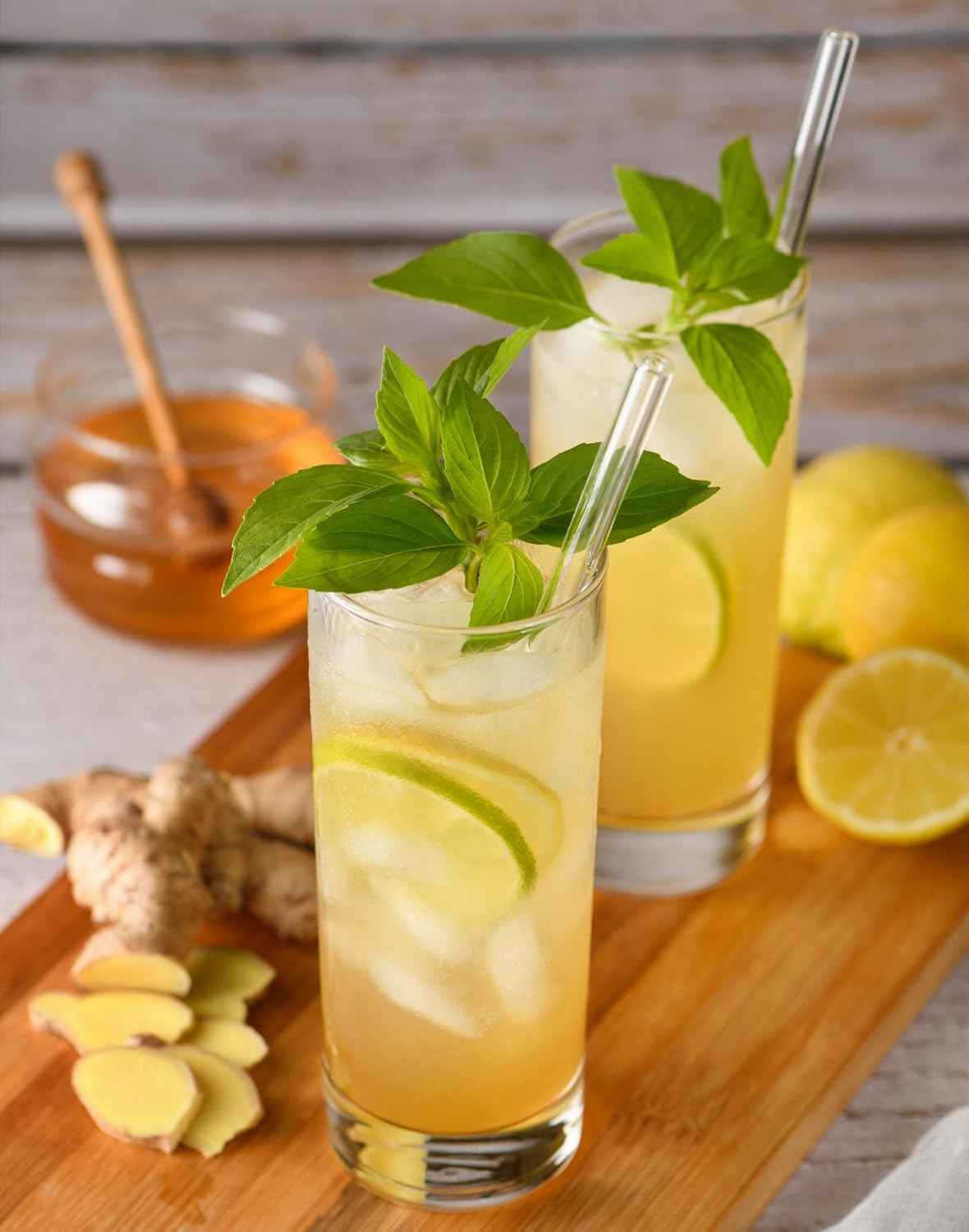 Piteno® 16-Pack Reusable Glass Straws Set, Clear Glass Drinking Straws, 8.5''x10MM, Set of 6 Straight and 6 Bent with 4 Cleaning Brushes, Perfect for Smoothies, Milkshakes, Juice, Tea