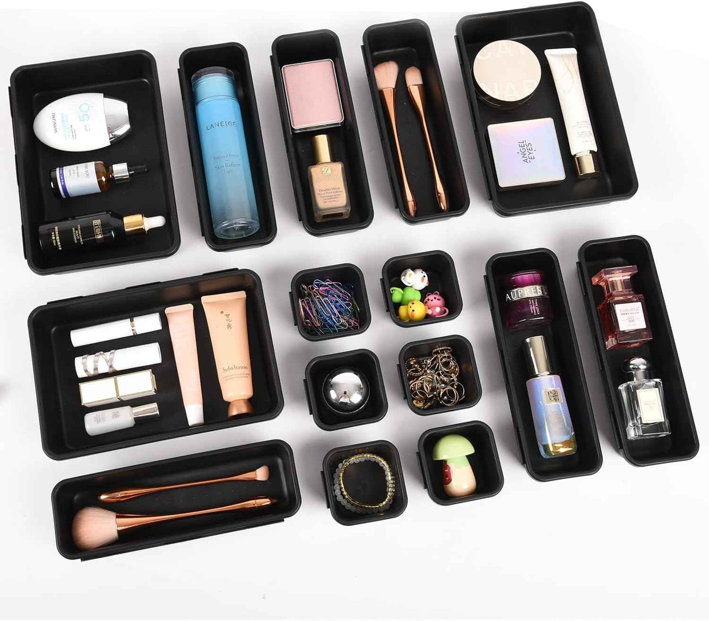 15 PCS Interlocking Desk Drawer Organizer Separator for Office,Bathroom,Kitchen,MakeupοΌBlackοΌ