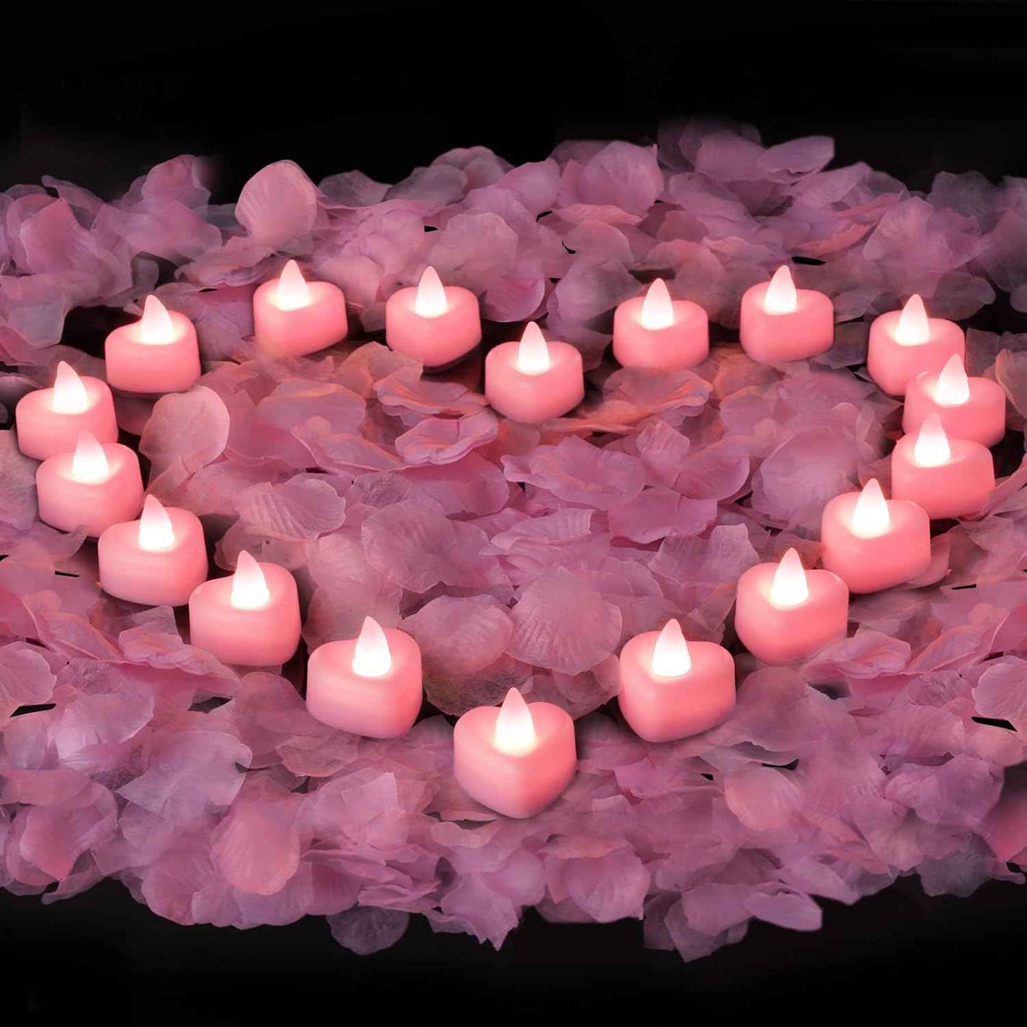 Amagic 1000 Pieces Artificial Rose Petals with 12 Heart LED Tea Lights Candles Kit, Rose Petals and Candles Set for Proposal, Anniversary, Valentine's Day, Special Romantic Night, Wedding Table Decor