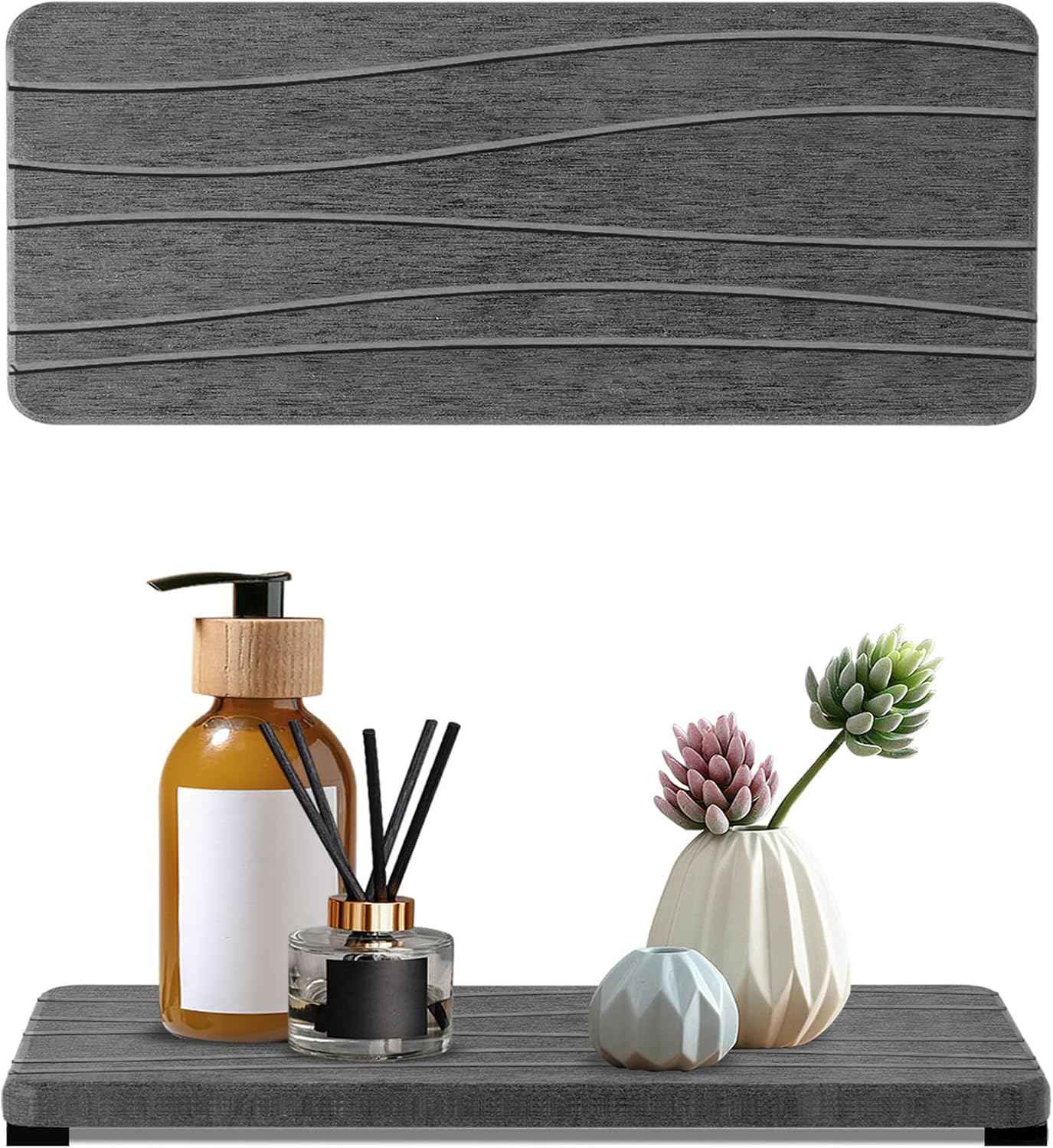 3PCS Water Absorbing Stone Tray, DryingNeat Diatomite Stone Sink Tray, Instant Dry Sink Coasters, Kitchen Sponge Hand Soap Holder, Countertop Fast Drying Counter Trays,8 * 4inch and 4 * 4inch