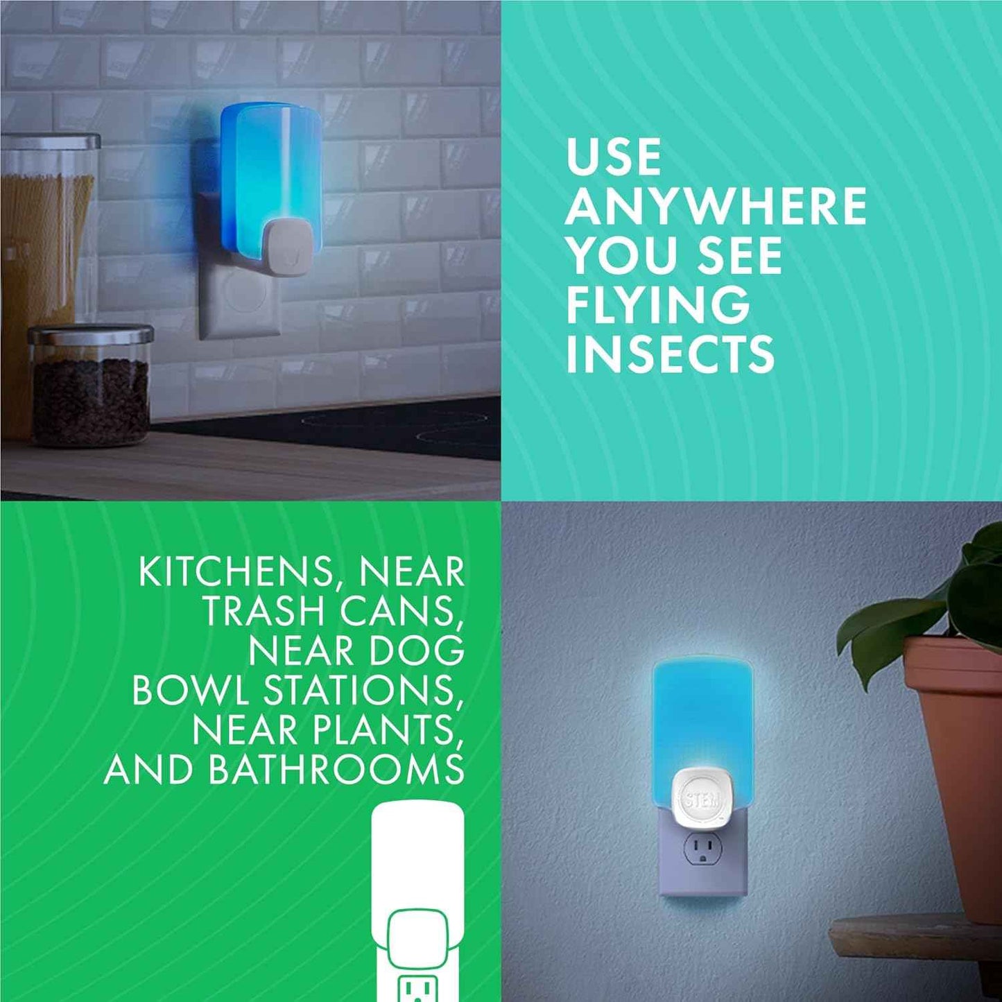 STEM Light Trap: Indoor Fruit Fly Trap, Effective Insect Control for Home, Attracts and Traps Flying Insects, Emits Soft Blue Light, Starter Kit with 2 Plug-In Devices and 2 Cartridges