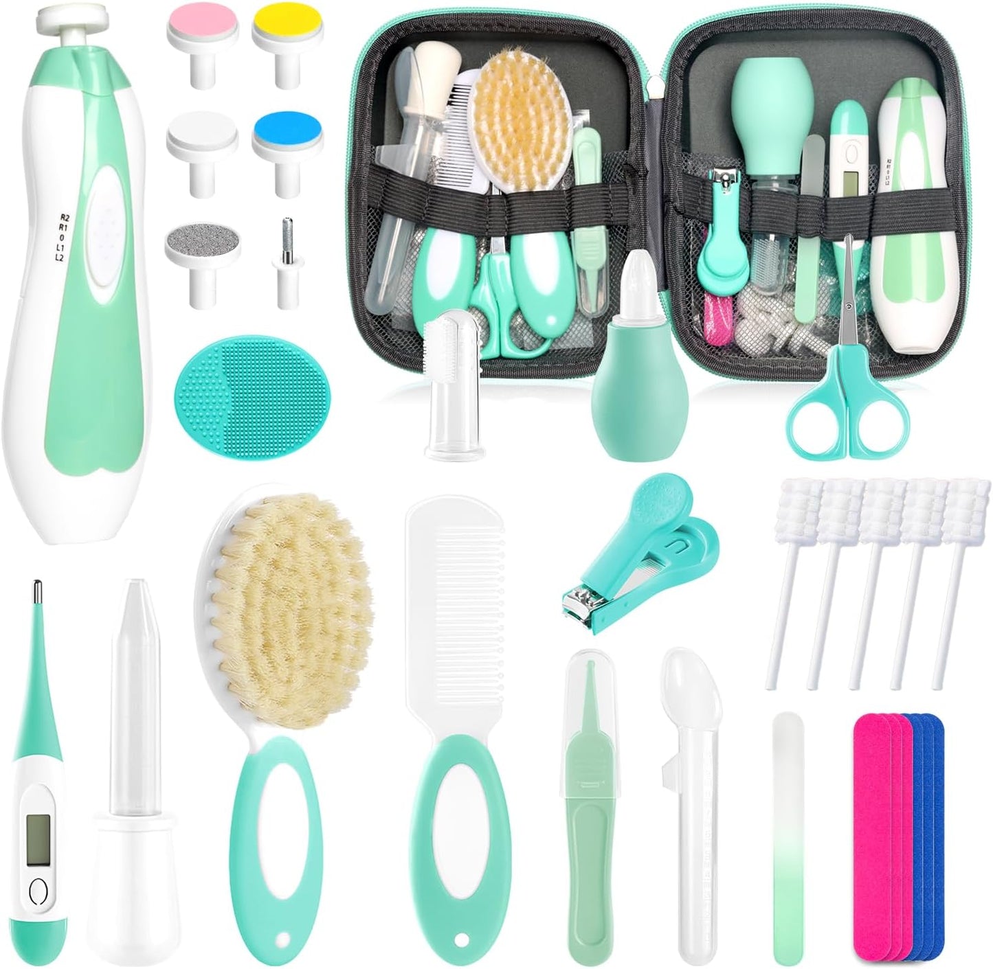 Baby Healthcare and Grooming Kit for Newborn Kids, 24PCS Upgraded Safety Baby Care Kit, Newborn Nursery Health Care Set, Baby Care Product (Grey White)