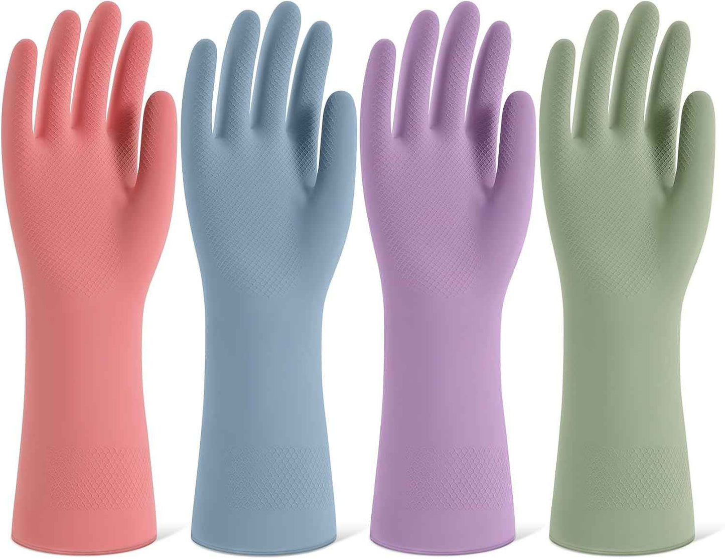 Rubber Cleaning Gloves for Dishwashing, 4 Pairs Reusable Kitchen Gloves for Washing Dishes and Household Cleaning, Colorful Dish Gloves with Flocked Lining and Non-Slip Grip, Pefect for Woman Men - M