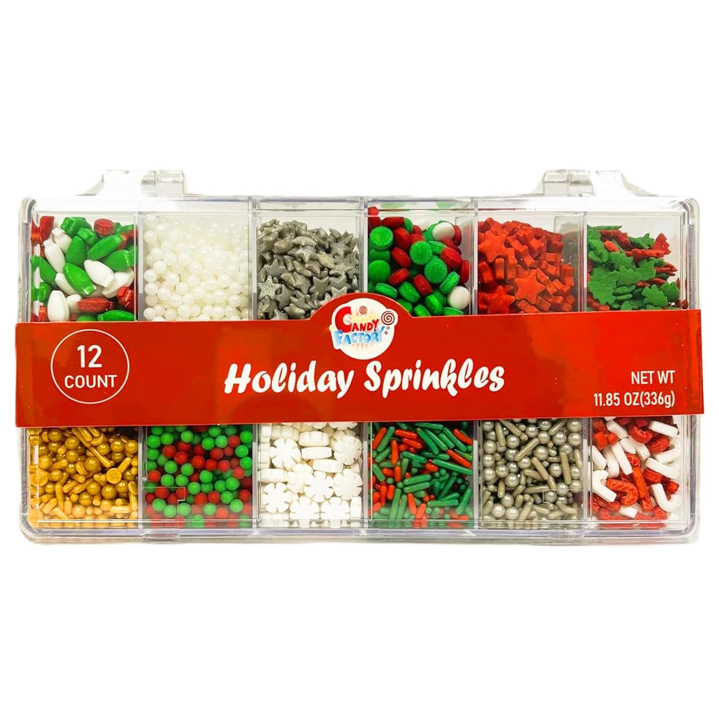Holiday Sprinkles Set 12 Count 11.85 Oz Different Types in Box, Cake - Cookies Sprinkles For Christmas-Party, Kosher,Jimmies, Stars, Nonpareils and more