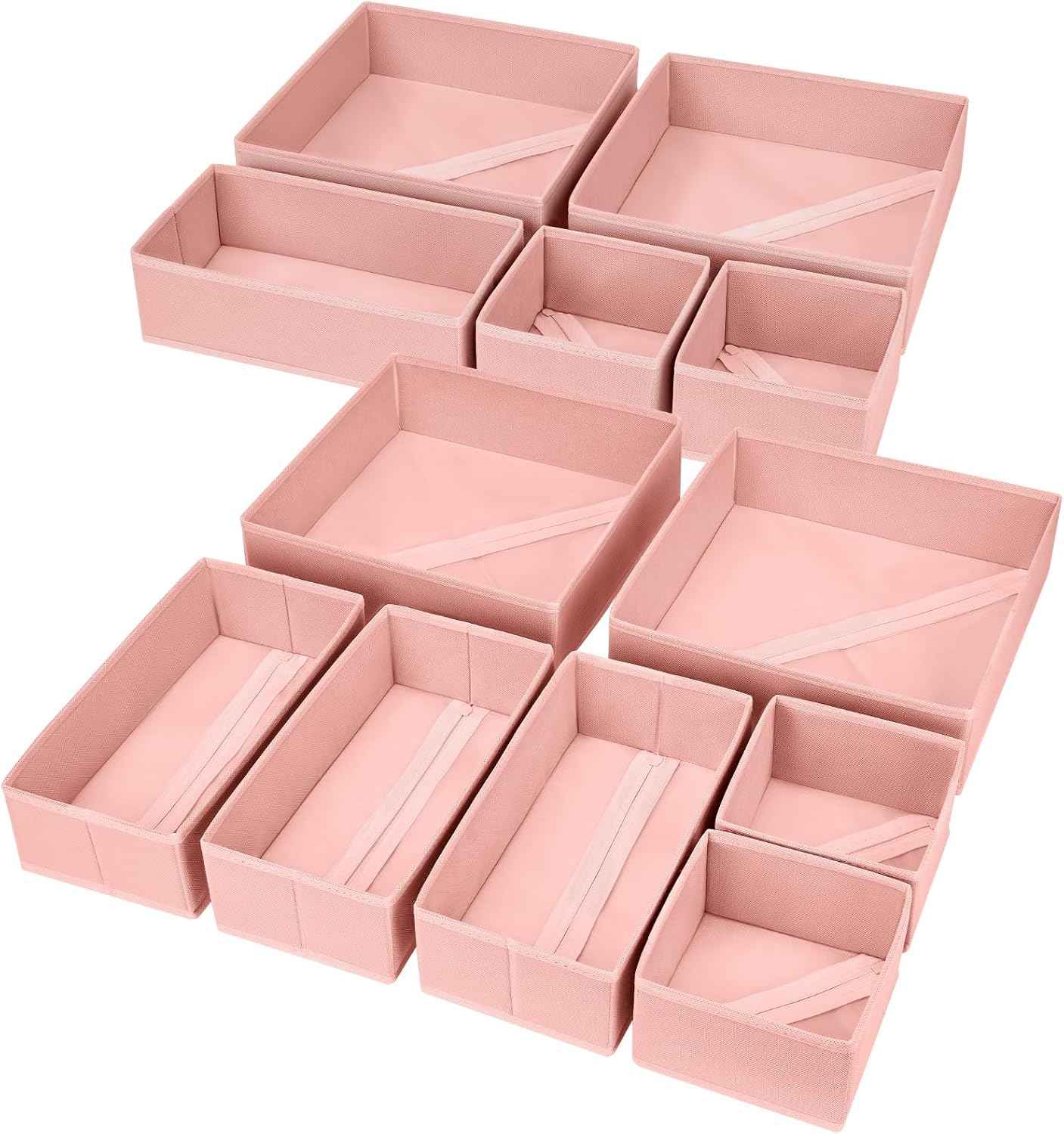 DIMJ Drawer Organizer Clothes, 12 Pack Dresser Organizer, Foldable Closet Organizers and Storage, Fabric Dresser Bins, Drawer Dividers for Nursery, Baby Clothes, Underwears, Sock (Beige)