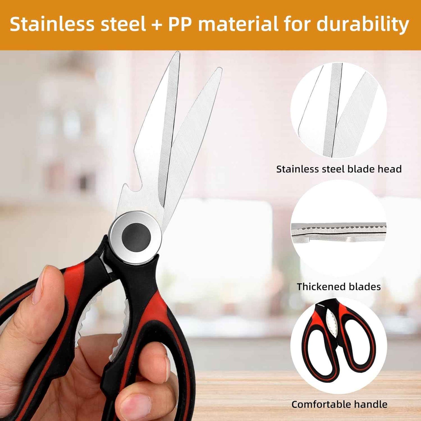 Kitchen Shears Set of 2, Heavy Duty Kitchen Scissors Seafood Scissors, Stainless Steel Sharp Food Cooking Scissors for Meat, Bones, Fish, Poultry, Vegetables, Chicken, Dishwasher Safe