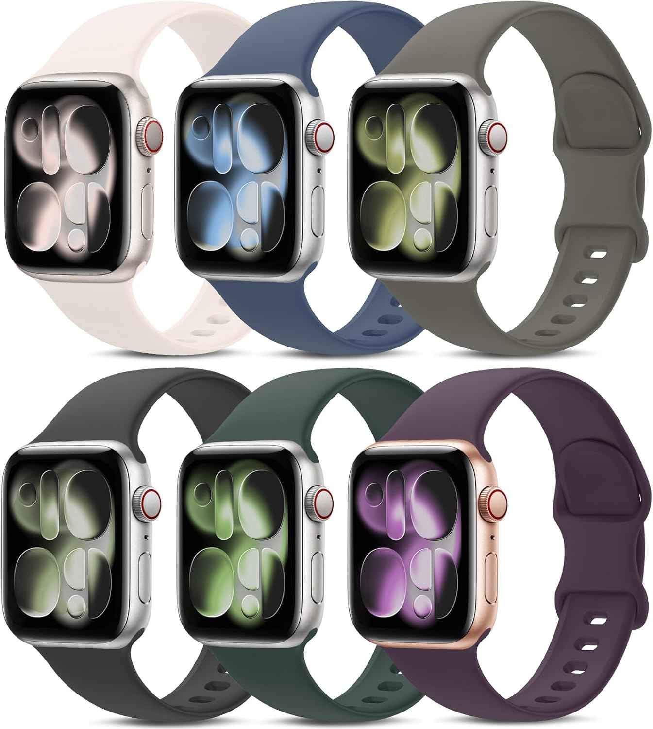 6 Pack Sport Bands Compatible with Apple Watch Band 38mm 40mm 41mm 42mm 44mm 45mm 49mm 46mm,Silicone Waterproof Strap for iWatch Apple Watch Series 11 10 9 Ultra 8 7 6 5 4 3 2 1 SE Women Men