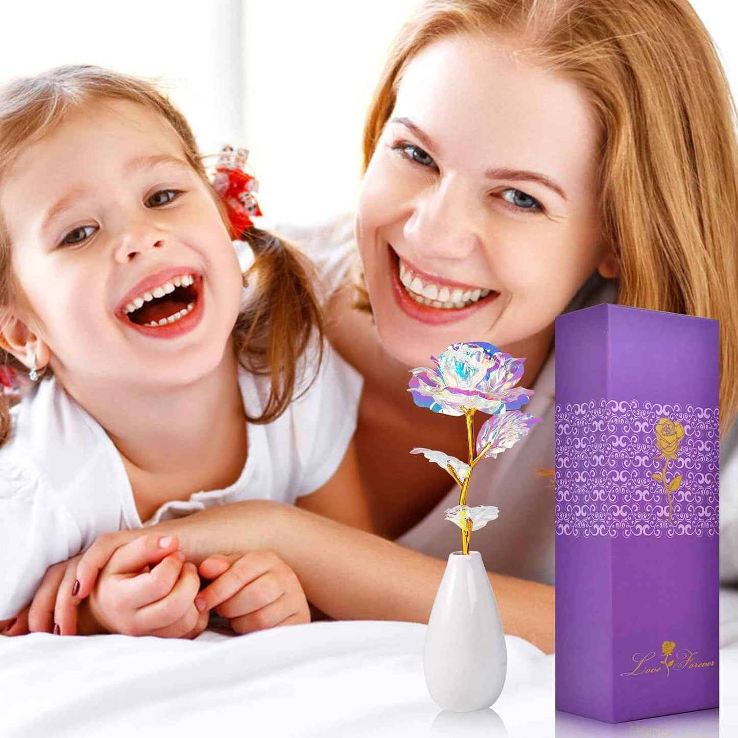 Tmacker Valentines Galentines Day Gifts for Her Mom Wife Girlfriend Artificial Rose Flowers with Vase Mothers Day Birthday Gifts for Women Grandma Sister Anniversary Thanksgiving Wedding Christmas