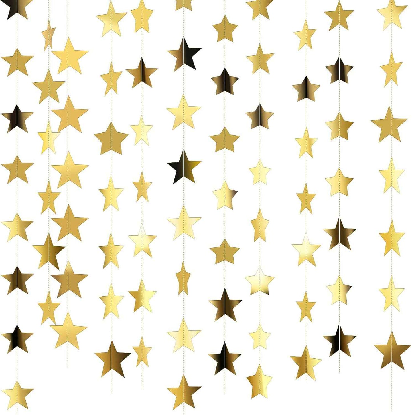 Patelai Glitter Star Garland Banner Christmas Decor 130 Feet Star Hanging Bunting Banner Twinkle Backdrop for Homecoming Classroom Wedding Birthday Halloween Party Supplies(Gold)