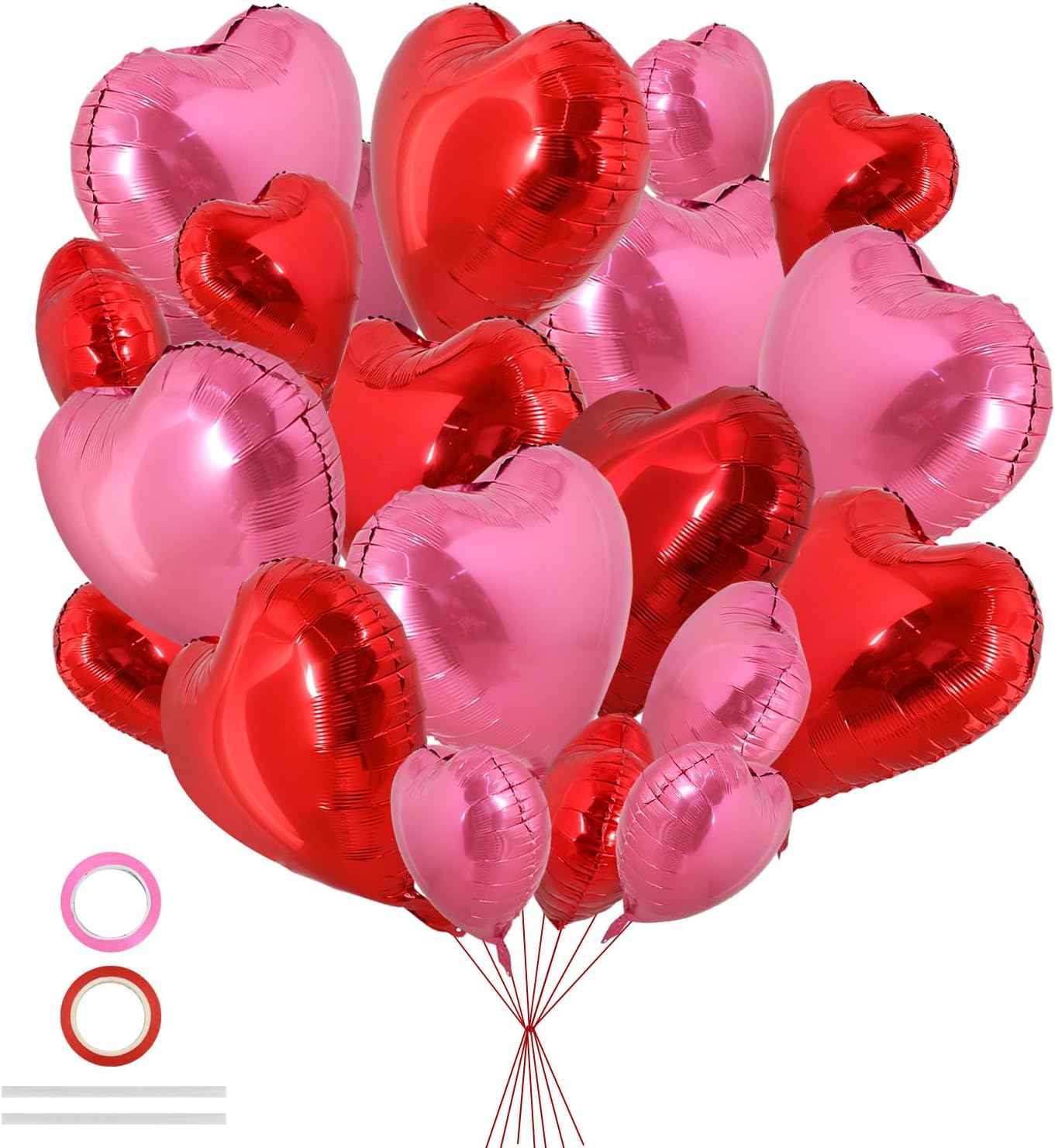 TONIFUL 30Pcs 18 Inch Red Heart Balloons Valentine’s Day Heart Shape Foil Mylar Balloons Decoration for Romantic Valentine's Day Wedding Bridal Shower Anniversary Engagement Party Supplies