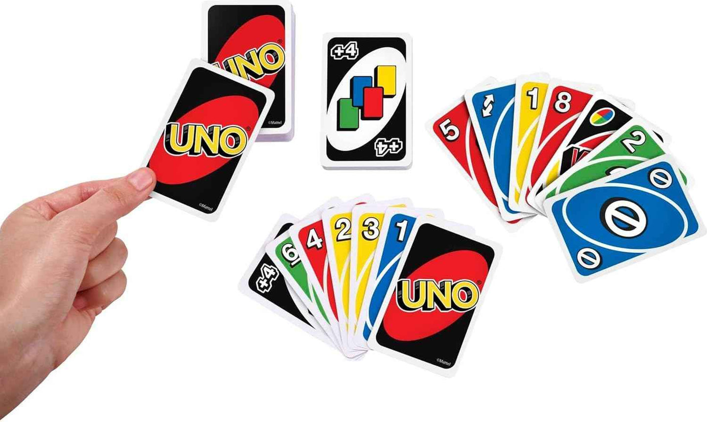 UNO - Classic Colour & Number Matching Card Game - 112 Cards - Customizable & Erasable Wild - Special Action Cards Included - Gift for Kids 7+, W2087