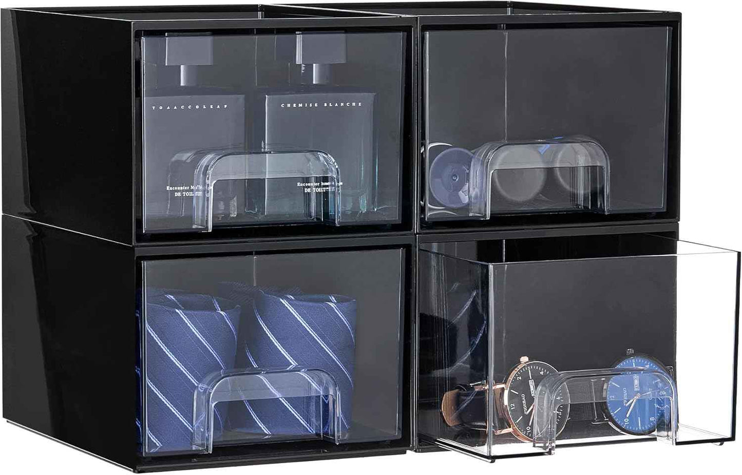 Vtopmart 4 Pack Small Clear Stackable Storage Drawers,Acrylic Bathroom Makeup Organizer,Plastic Storage Bins For Vanity, Undersink, Kitchen Cabinets, Pantry, Home Organization