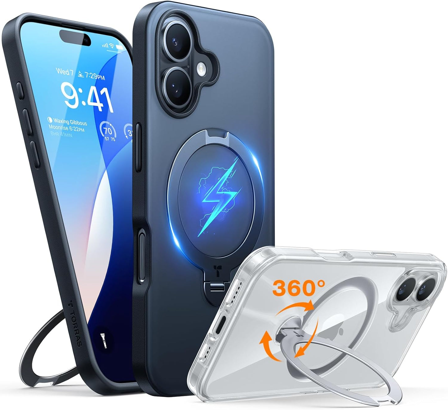 TORRAS Q3 Spin for iPhone 17 Pro Max Case with 360 Magnetic Stand, Camera Control, Fit for MagSafe, 4X Military-Grade Shockproof Case for iPhone 17 Pro Max Phone Case with Kickstand, Deep Blue - Rayz Mart
