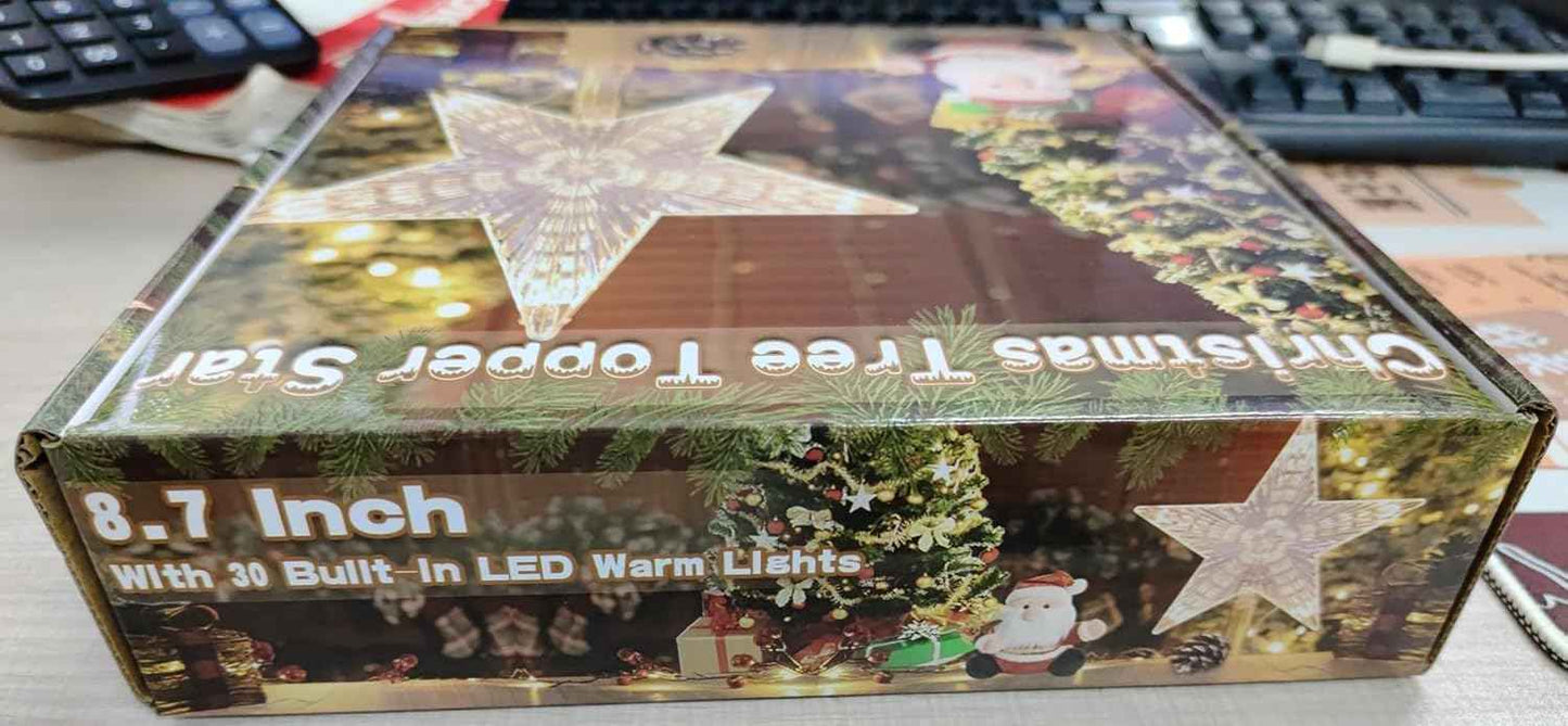 Christmas Tree Topper Farmhouse Christmas Decor Christmas Tree Decorations Rattan Natural Christmas Tree Star with 10 Warm LED Lights for Rustic Christmas Ornaments Holiday Seasonal Decoration 10 Inch