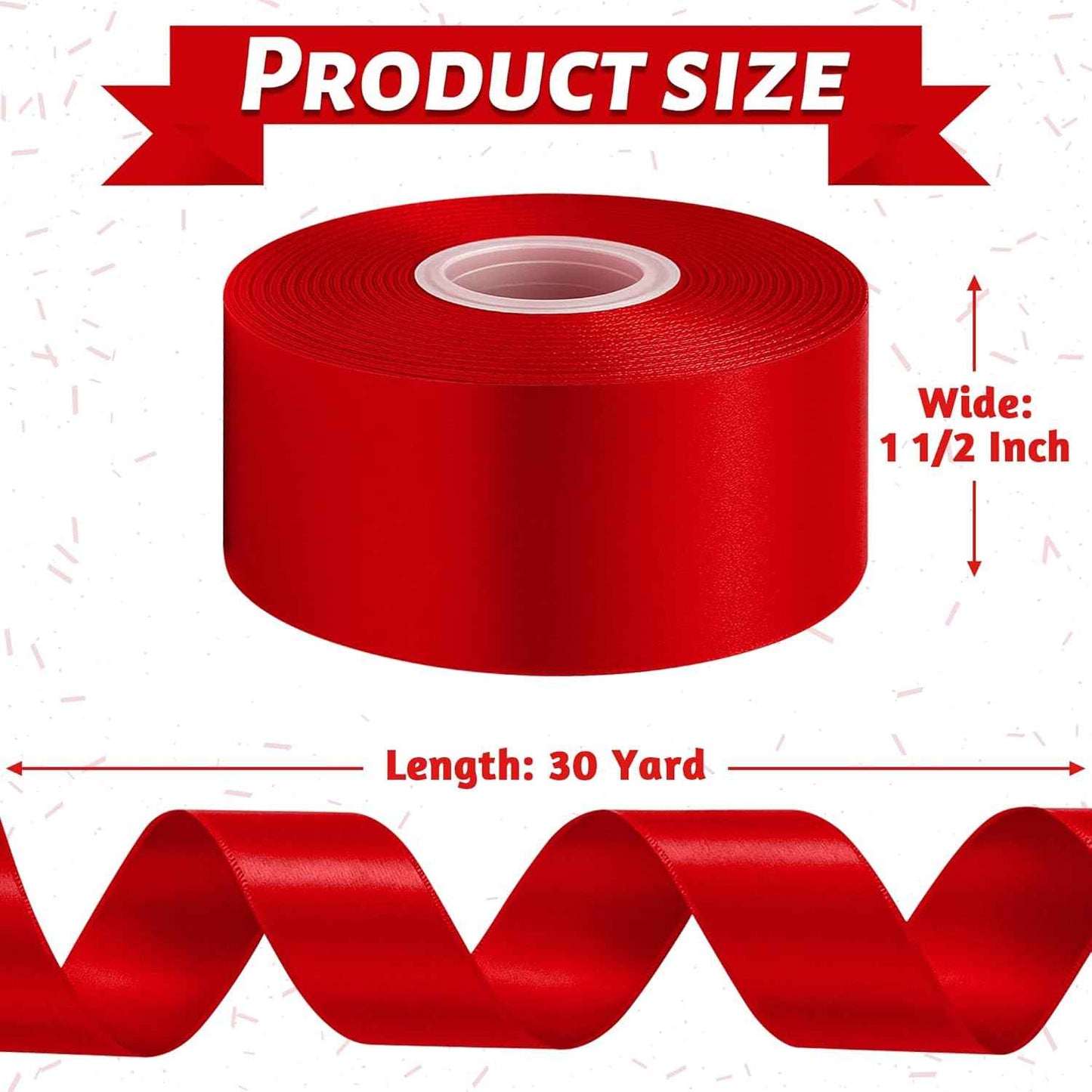 Fullive Red Ribbon 1 1/2 Inch, 30 Yards Red Ribbon for Gift Wrapping, Polyester Satin Christmas Ribbon for Wedding Xmas Tree Valentines Day Decorations DIY Bows Wrapping Bouquet Floral Arrangements