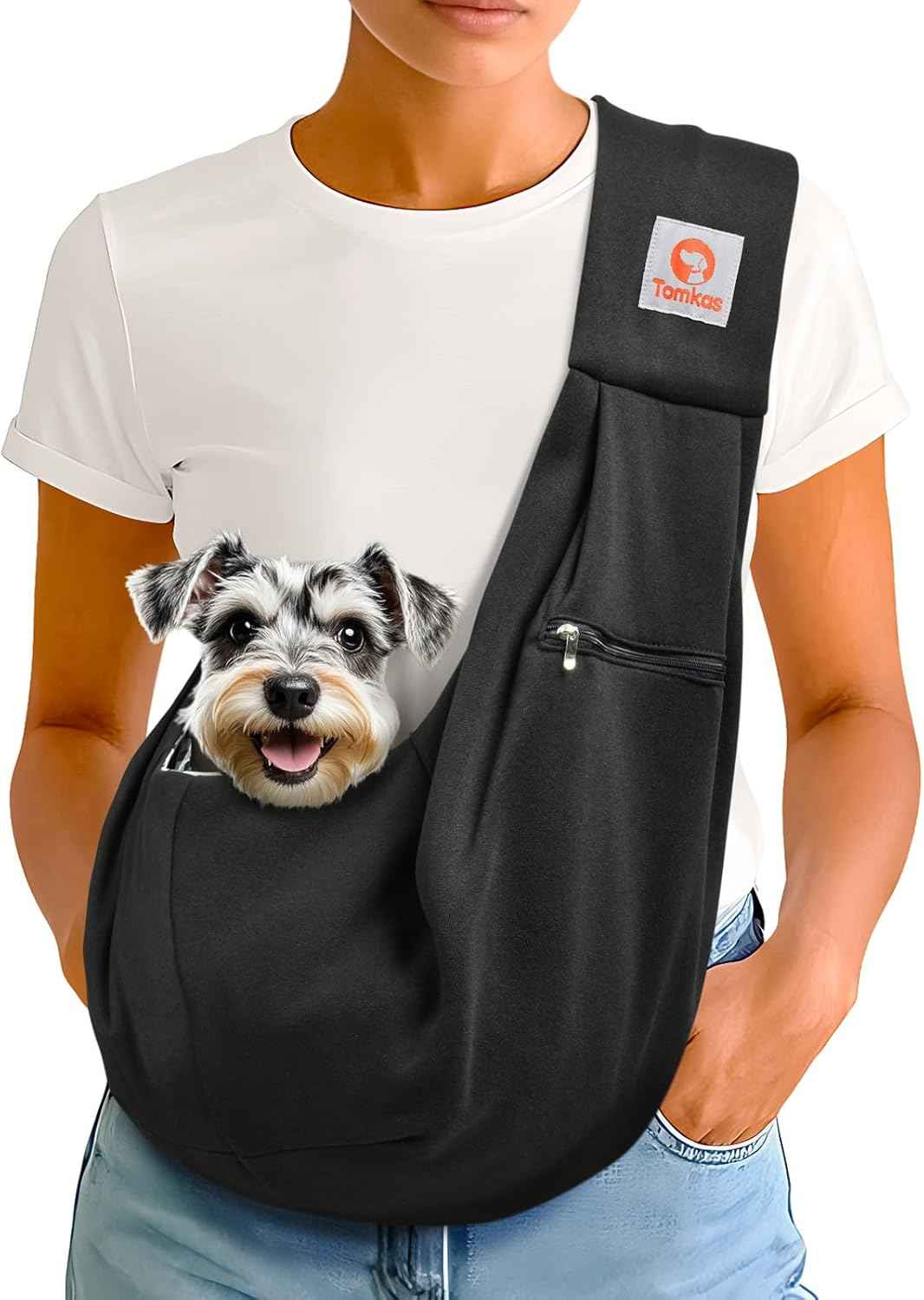 Tomkas Small Dog Sling Carrier - Classic Pocket & Classic Strap - for 3-10 lbs Pets(Black)